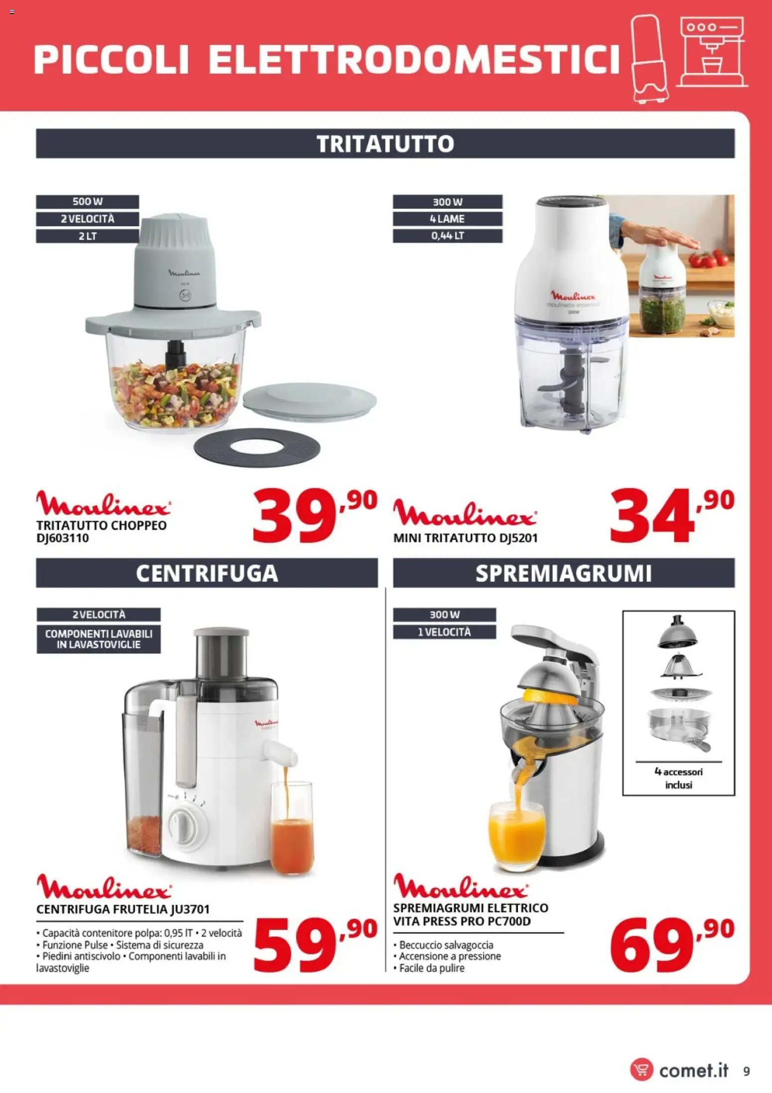 Volantino Comet del 19.02.2026 | Pagina: 9 | Prodotti: Tritatutto, Lavastoviglie, Contenitore, Spremiagrumi