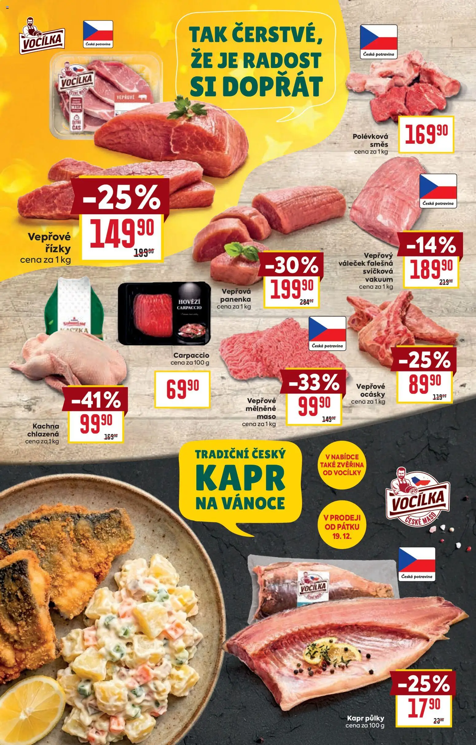 Billa Velký leták od 17.12.2025 | Strana: 8 | Produkty: Vepřové řízky, Vepřový váleček, Carpaccio, Váleček