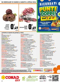 Anteprima del volantino Conad volantino City Lazio valido a partire dal 25.03.2026 | Pagina: 20 | Prodotti: Salame, Acqua, Frutta, Carciofi