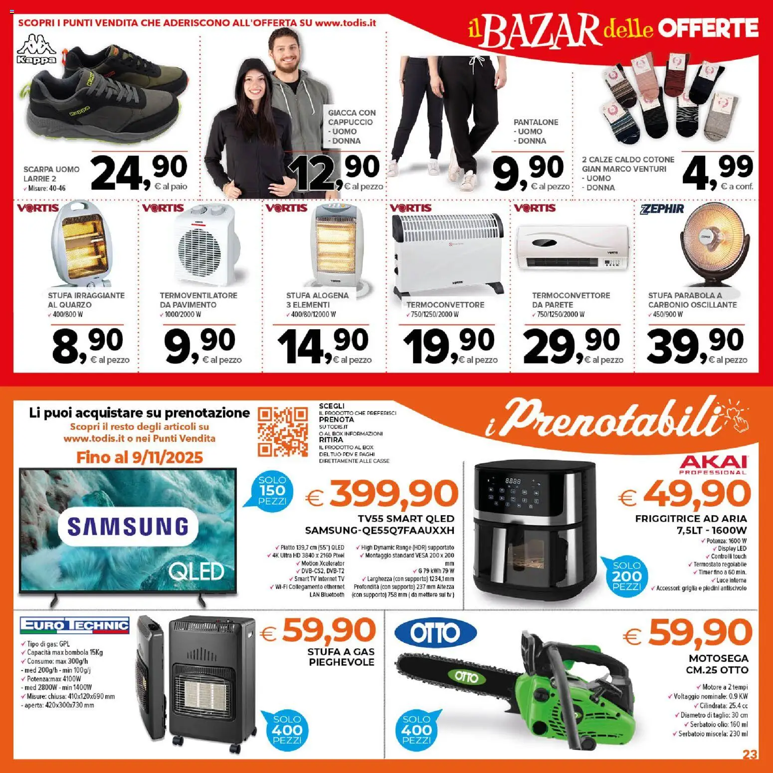 Volantino Todis del 30.10.2025 | Pagina: 23 | Prodotti: Giacca, Motosega, Friggitrice, Stufa a gas