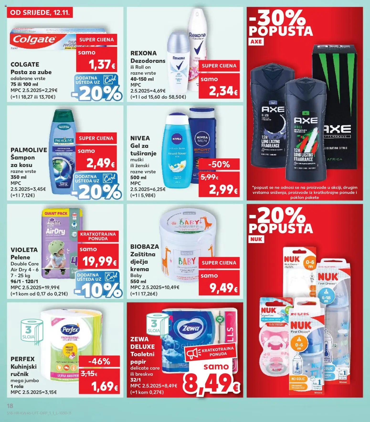 Kaufland katalog | vrijedi od 12.11.2025 | Stranica: 18 | Proizvodi: Pelene, Toaletni papir, Breskva, Axe