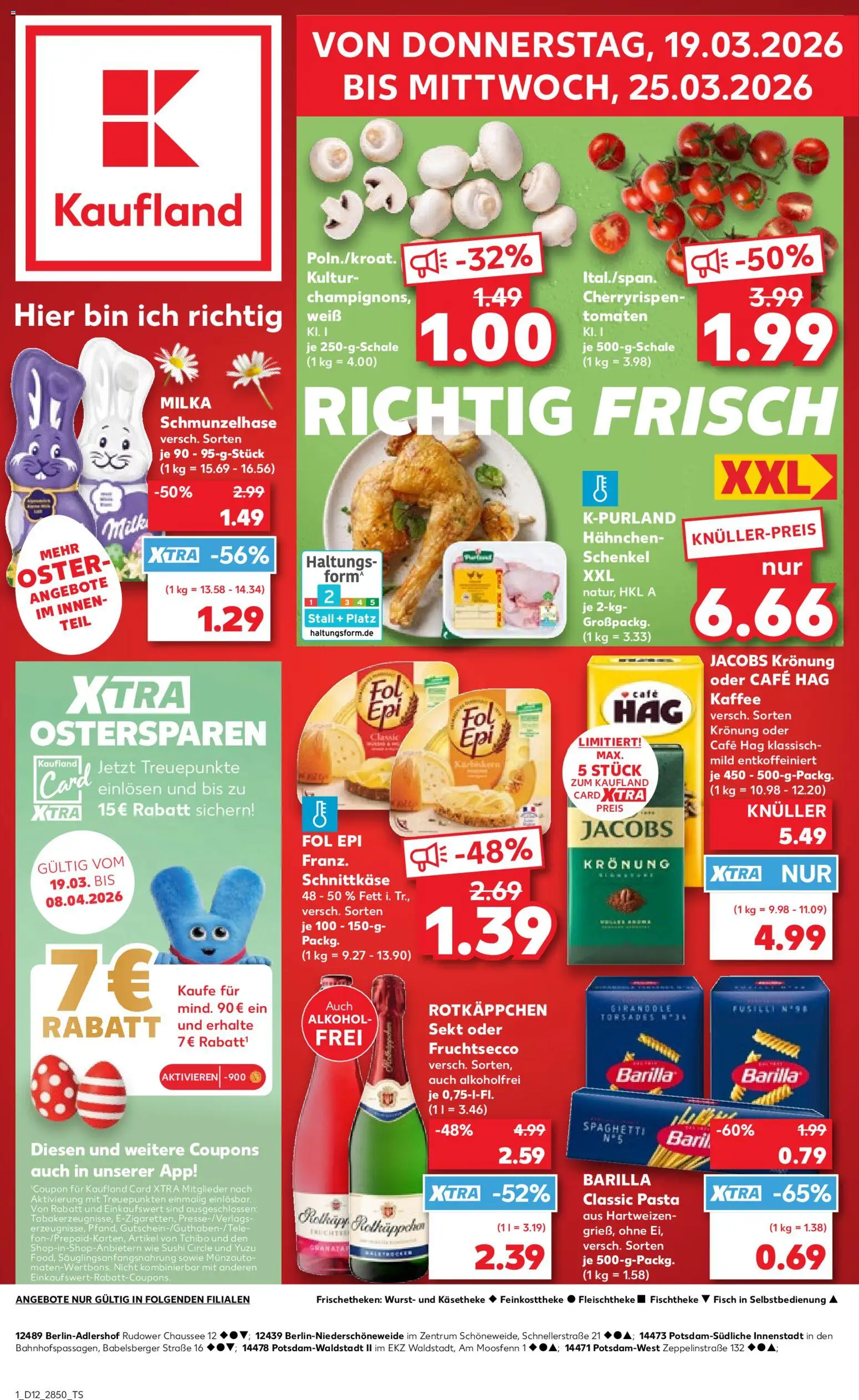 Kaufland Prospekt Potsdam	 – gültig ab 19.03.2026 | Seite: 1 | Produkte: Rotkappchen sekt, Tomaten, Milka, Wurst