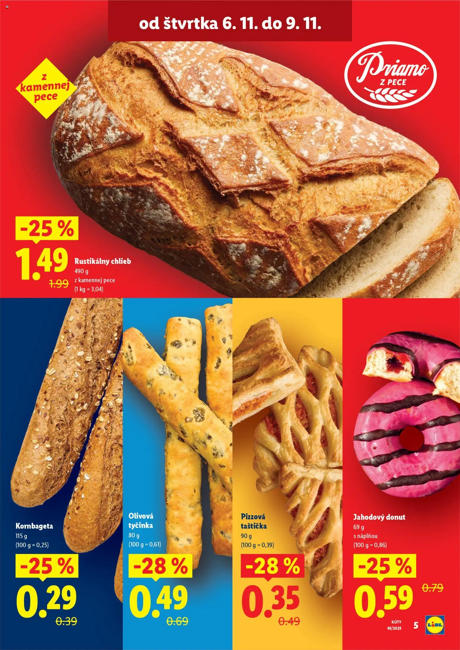 Nové Lidl akcie – leták je platný od 06.11.2025 | Strana: 5 | Produkty: Chlieb, Donut
