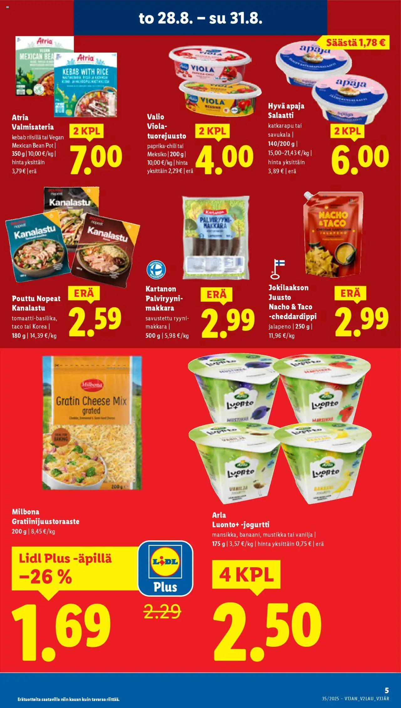  | Sivu: 5 | Tuotteet: Makkara, Mustikka, Katkarapu, Jogurtti