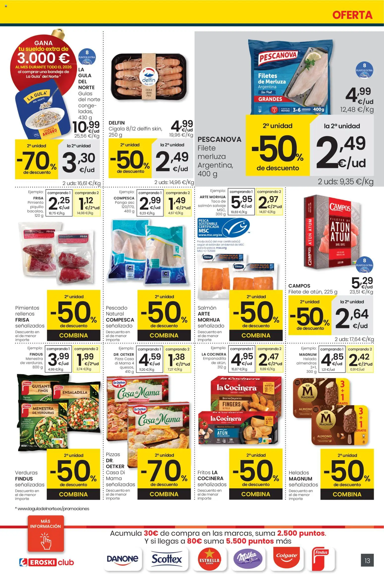 Eroski folleto │ válido desde el 13.11.2025 | Página: 13 | Productos: Ensaladilla, Pizza, Pescado, Bandeja