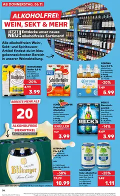 BITBURGER Pils 0.0 %, (+ 3.10 Pfand) je Ka. 20 x 0,5-I-FI. oder (+ 3.42 Pfand) je Ka. 24 x 0,33-I-FI. ab 06.11.2025 gültig | Seite: 36