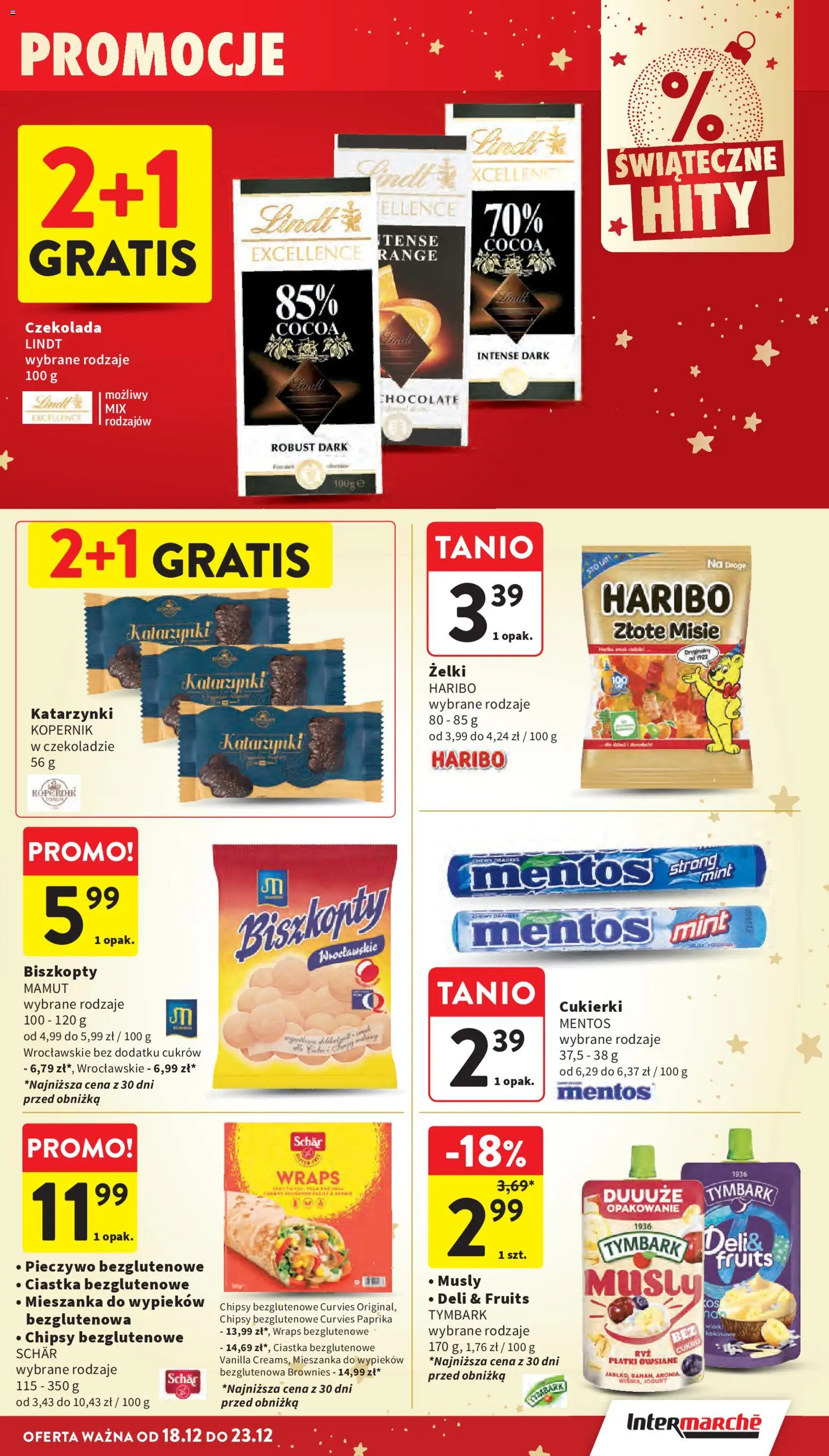 Intermarche Gazetka od 18.12.2025 | Strona: 45 | Produkty: Żelki haribo, Płatki owsiane, Ciastka bezglutenowe, Żelki