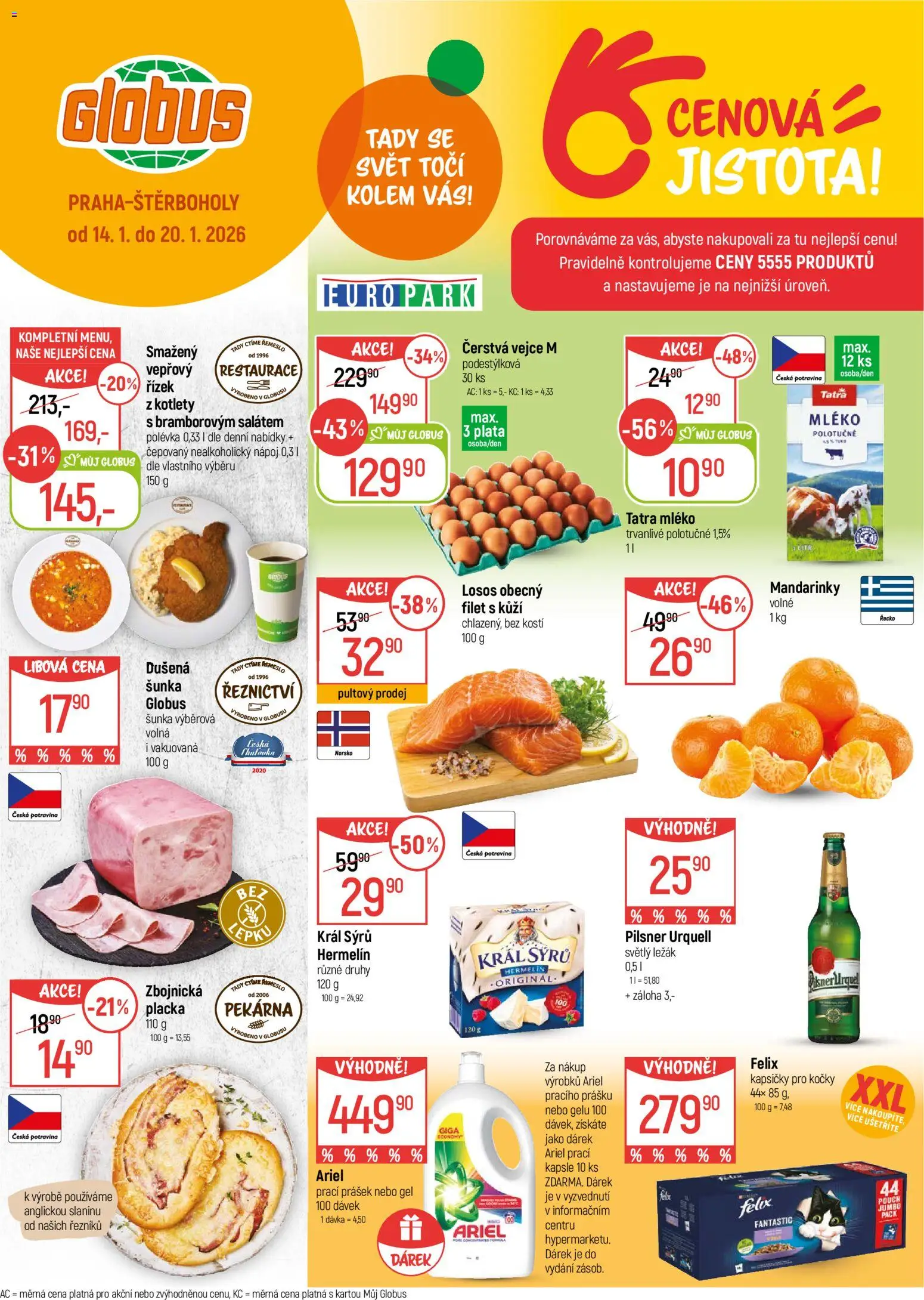 Globus leták - Praha-Štěrboholy od 14.01.2026 | Strana: 1 | Produkty: Vejce, Mandarinky, Hermelín, Prací Prášek