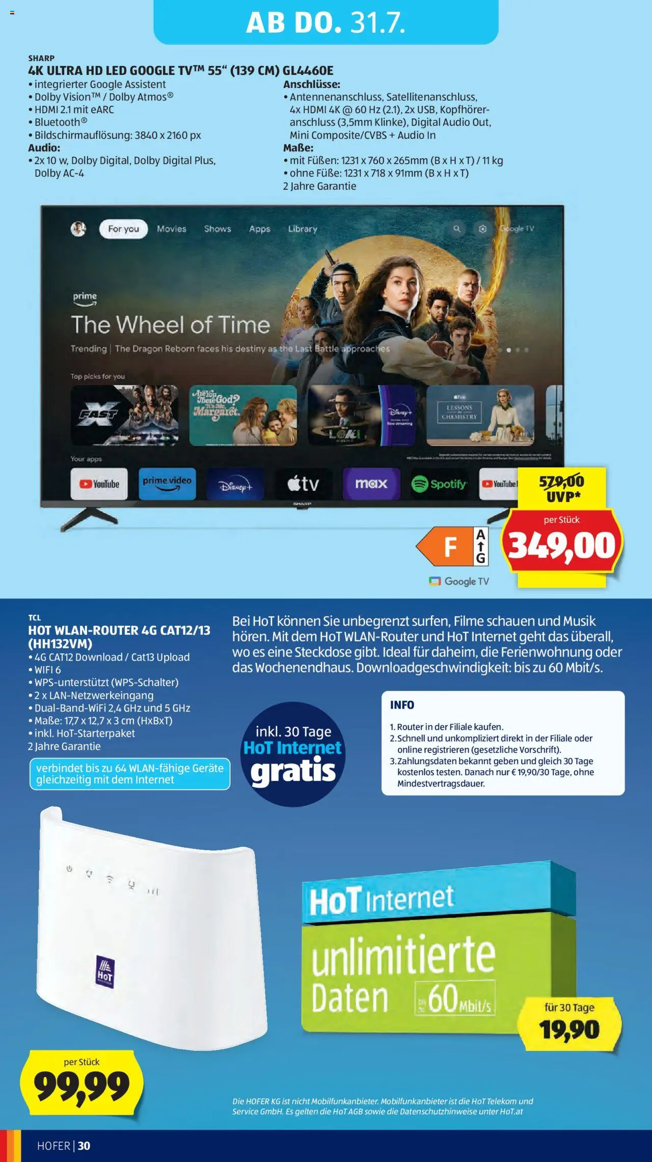 Hofer AT akciós ujság - amely érvényes a következő dátumtól: 25.07.2025 | Oldal: 34 | Termékek: Router, Videó, Audio, TV