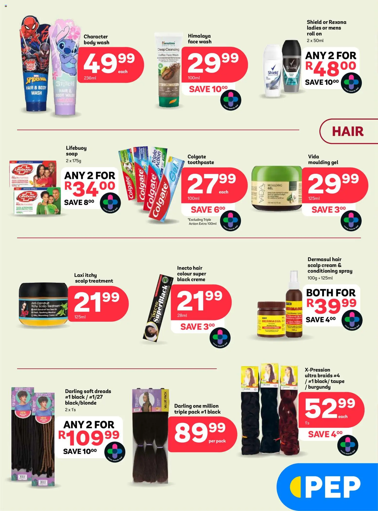 New PEP Stores catalogue – valid from 23.04.2026 | Page: 2 | Products: Multivitamins, Braids, Tea, Body wash