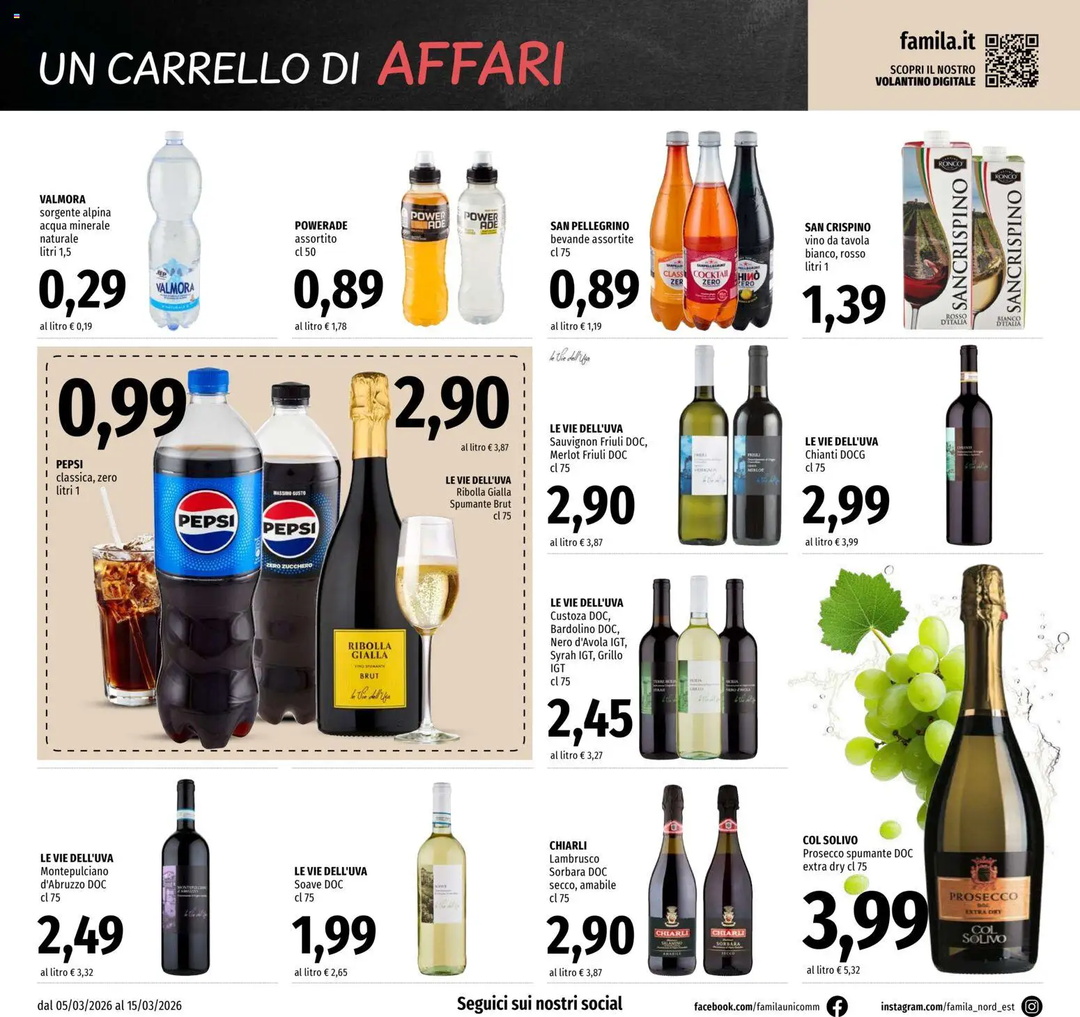 Volantino Famila del 05.03.2026 | Pagina: 18 | Prodotti: Prosecco, Vino, Carrello, Pepsi