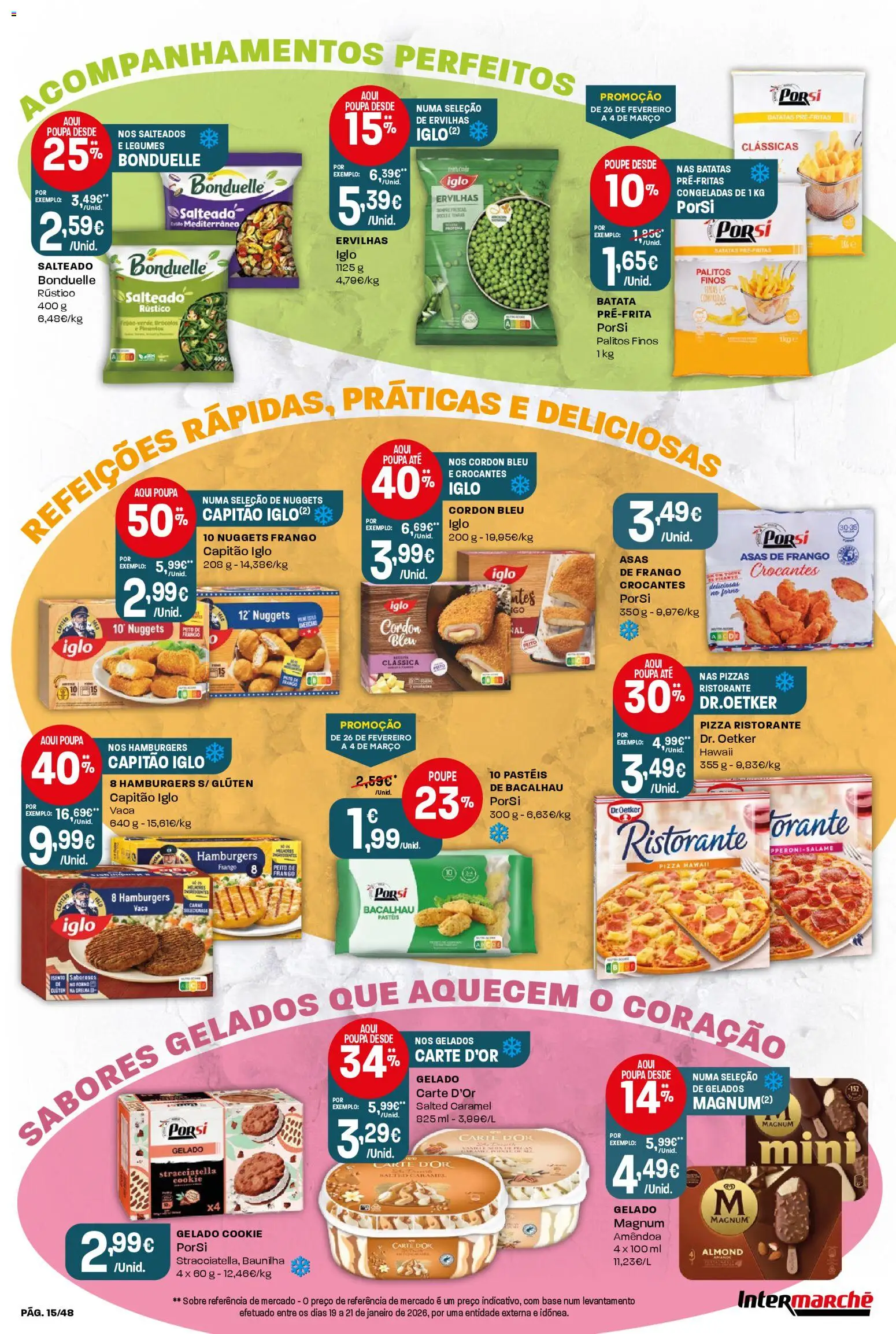 Intermarché folheto │ válido de 26.02.2026 | Página: 15 | Produtos: Asas de frango, Base, Pizza, Carne