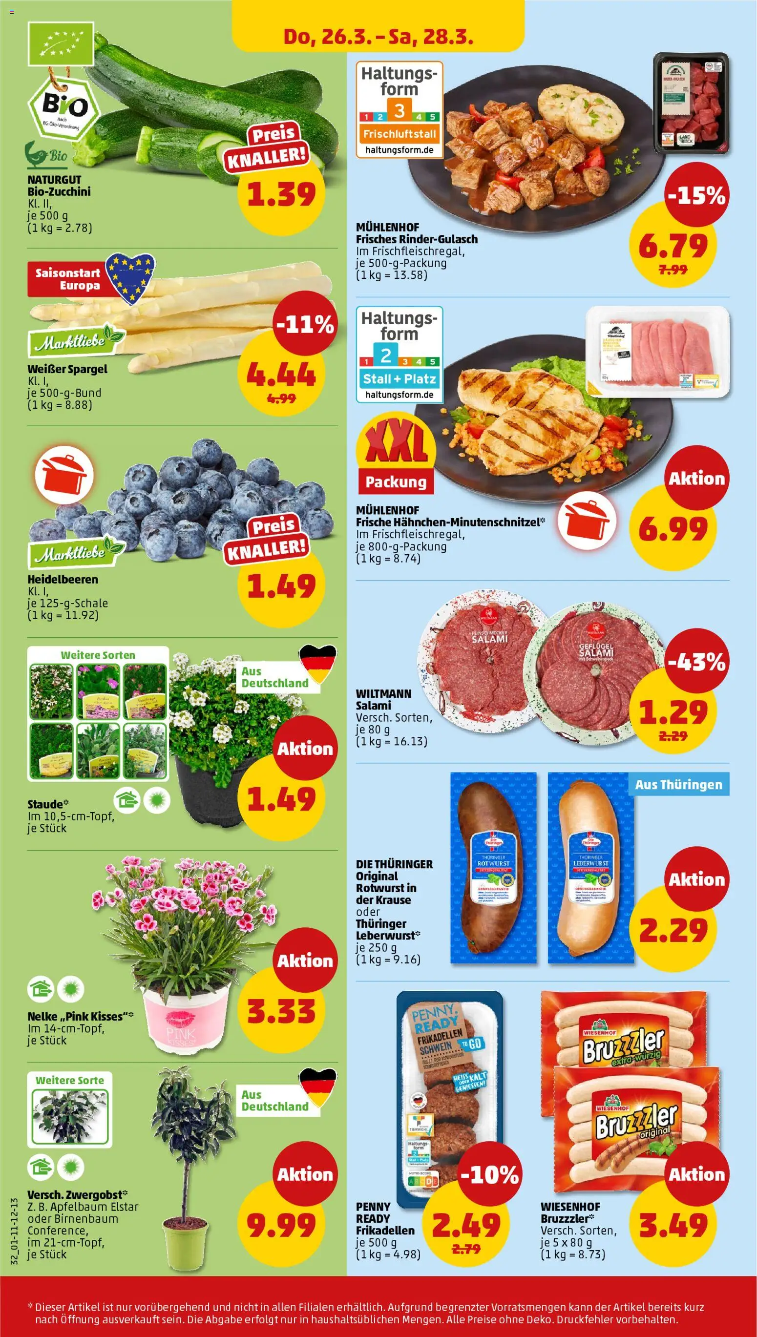 Penny Prospekt 	 – gültig ab 23.03.2026 | Seite: 34 | Produkte: Rindergulasch, Spargel, Heidelbeeren, Salami