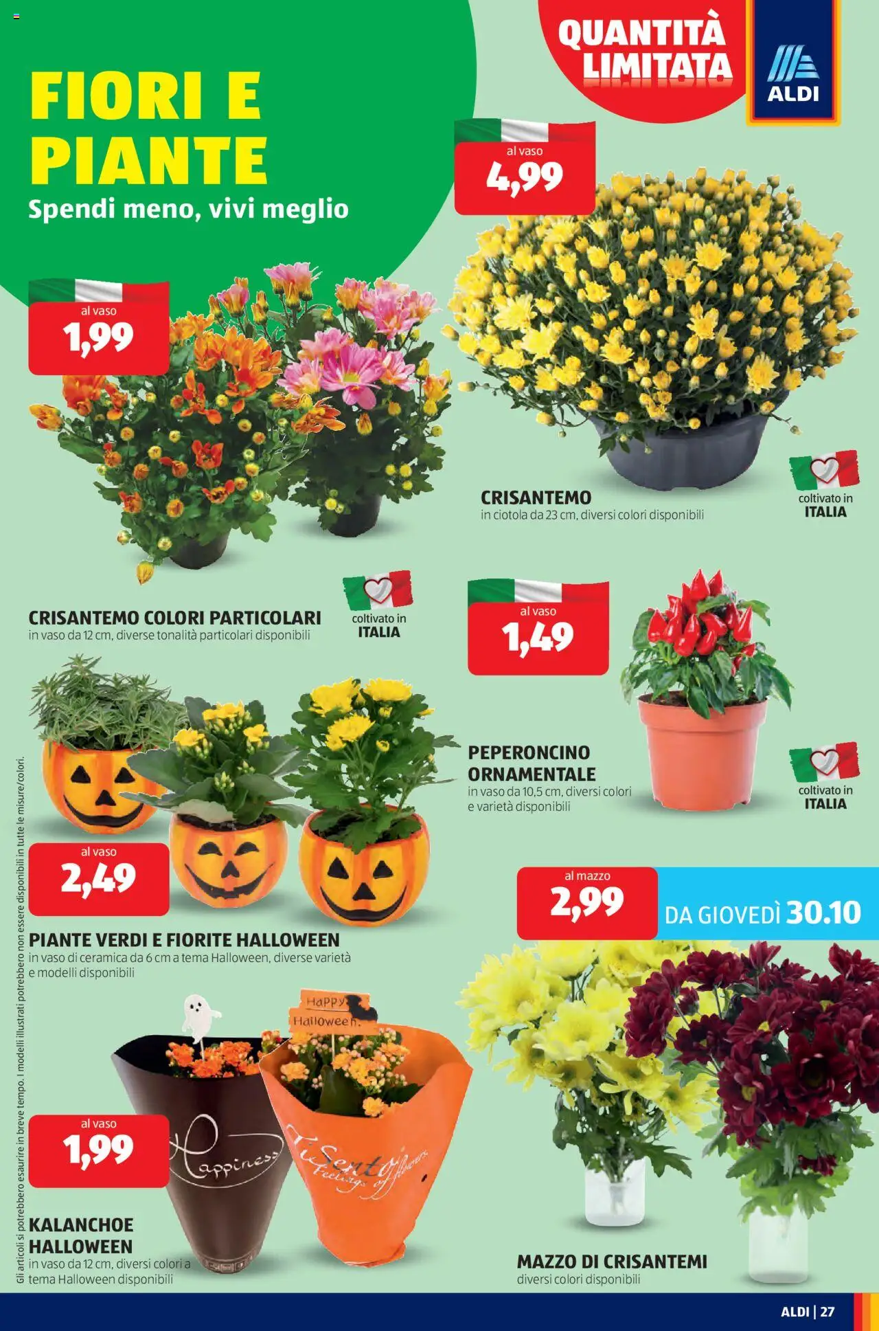 Volantino Aldi del 27.10.2025 | Pagina: 27 | Prodotti: Peperoncino, Crisantemi, Ciotola, Vaso