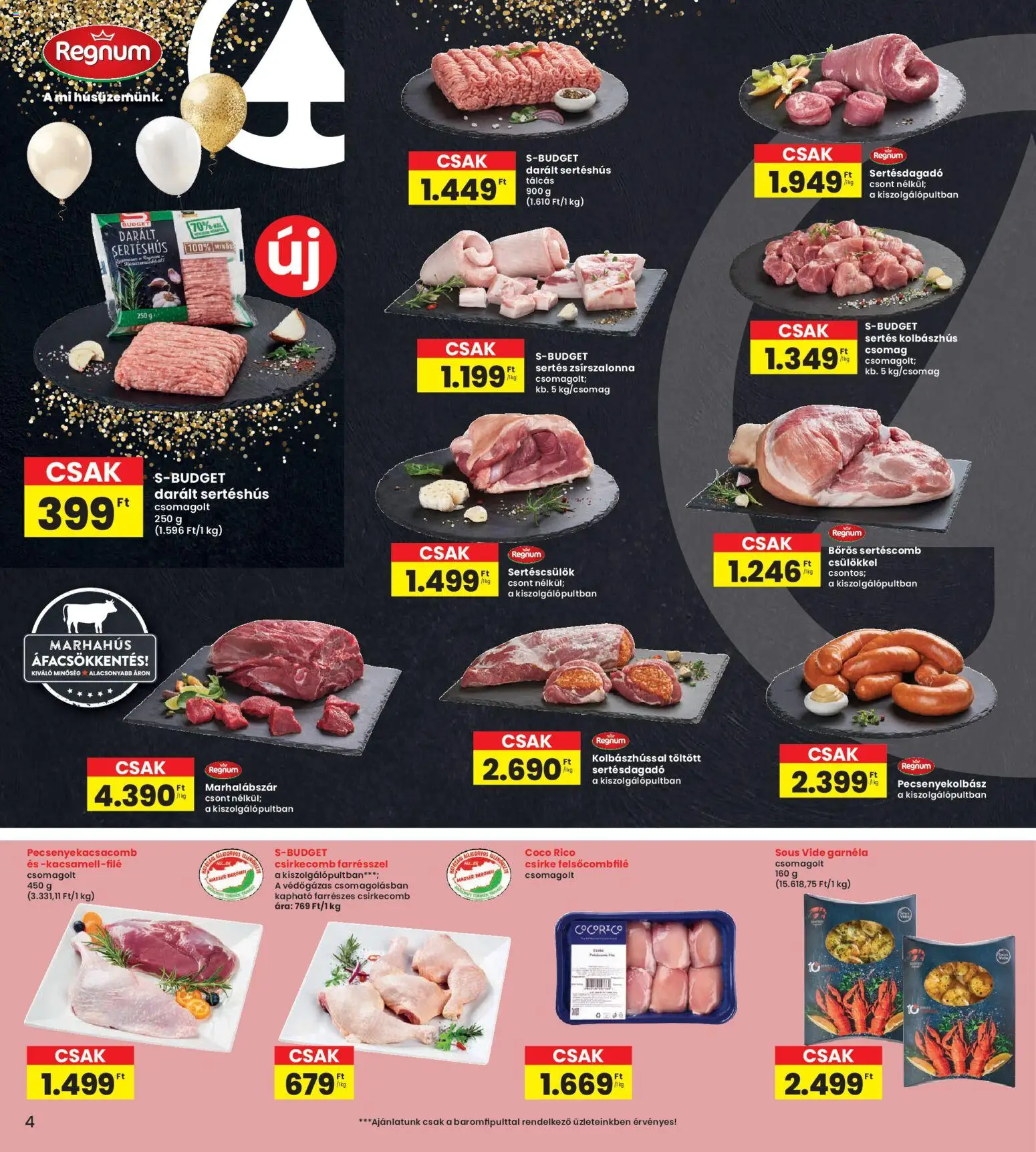 Interspar akciós ujság - amely érvényes a következő dátumtól: 29.01.2026 | Oldal: 4 | Termékek: Sertéscsülök, Sertéscomb, Garnéla, Marhahús