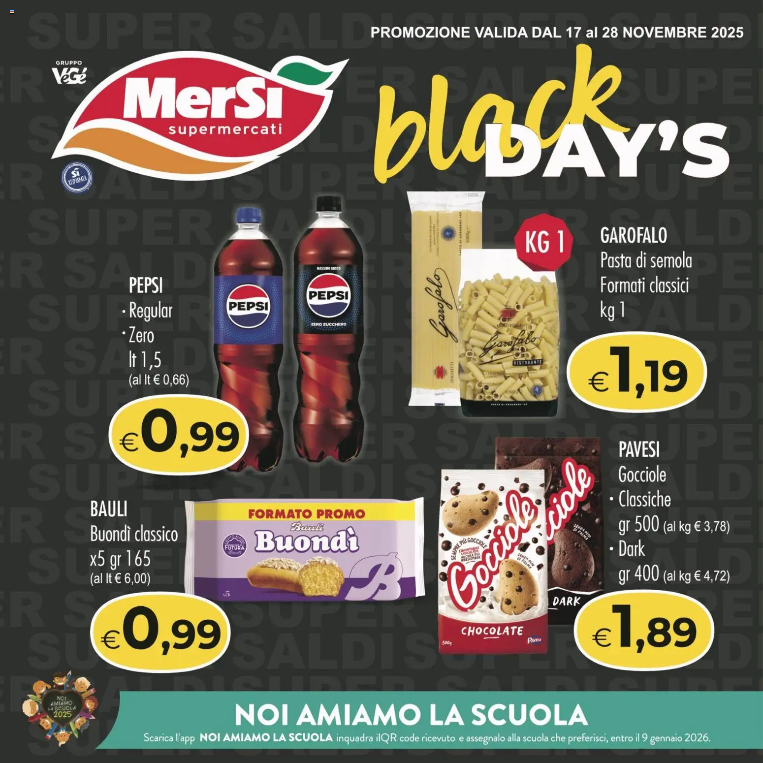 Volantino MerSi Supermercati del 17.11.2025 | Pagina: 1 | Prodotti: Zucchero, Olio, Pasta, Pepsi