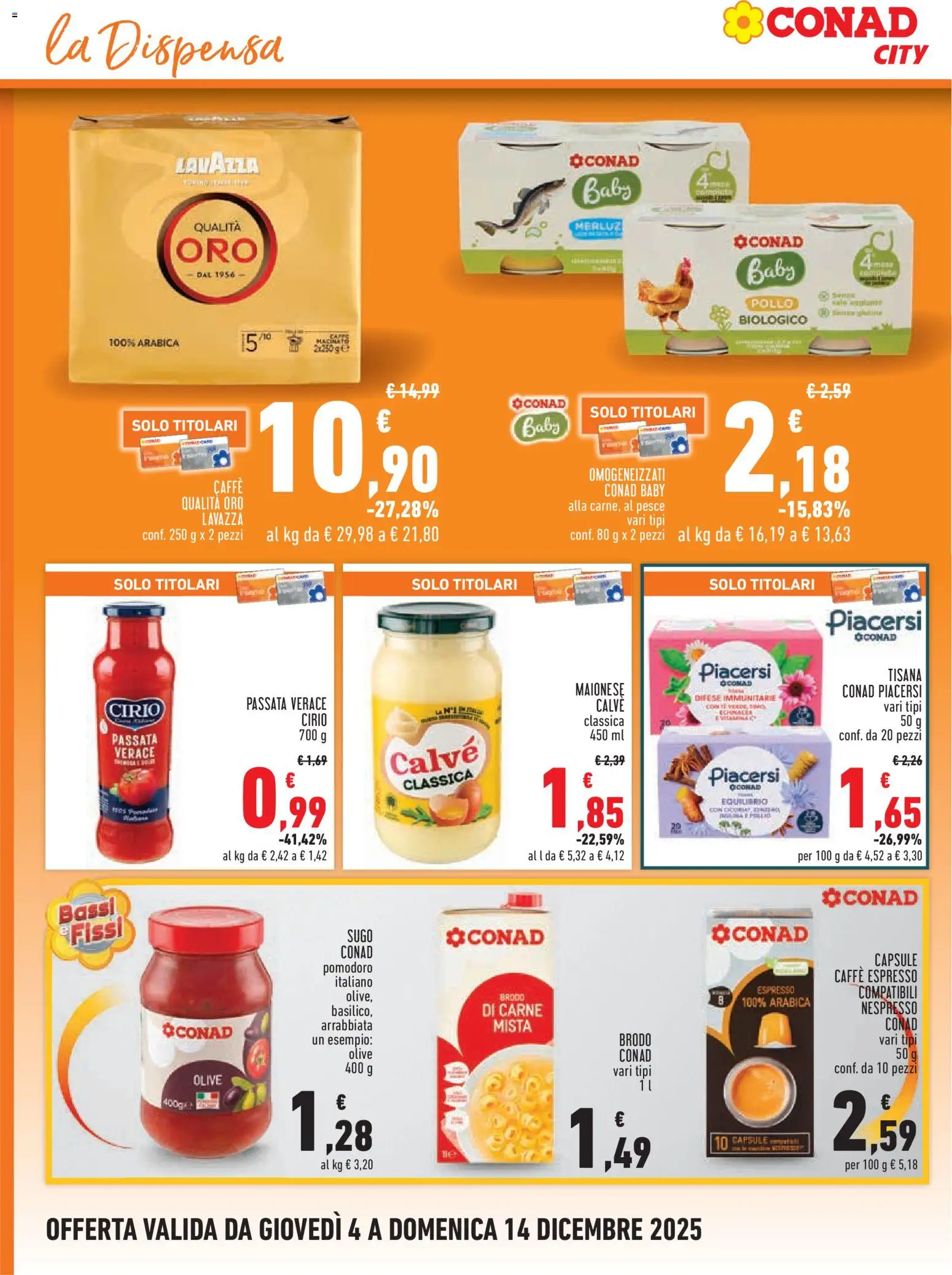 Volantino Conad del 04.12.2025 | Pagina: 8 | Prodotti: Pesce, Pomodoro, Lavazza, Sugo