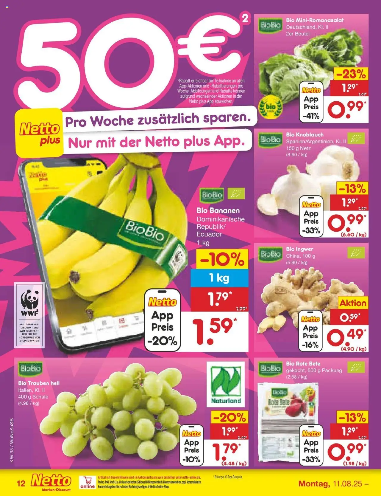 Netto Marken-Discount prospekt Lahnau	 - gültig ab dem 10.08.2025 | Seite: 18 | Produkte: Trauben, Bananen, Knoblauch