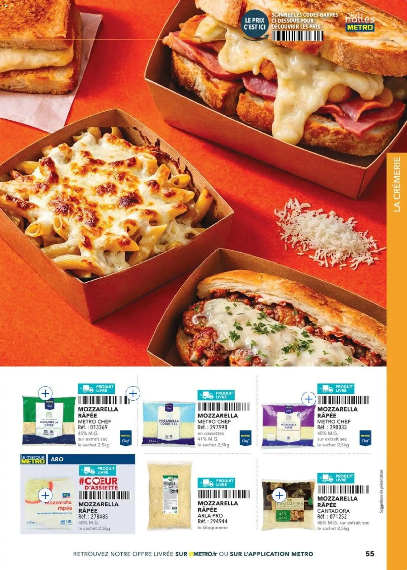 {H1} | Page: 55 | Produits: Mozzarella râpée, Mozzarella, Livre