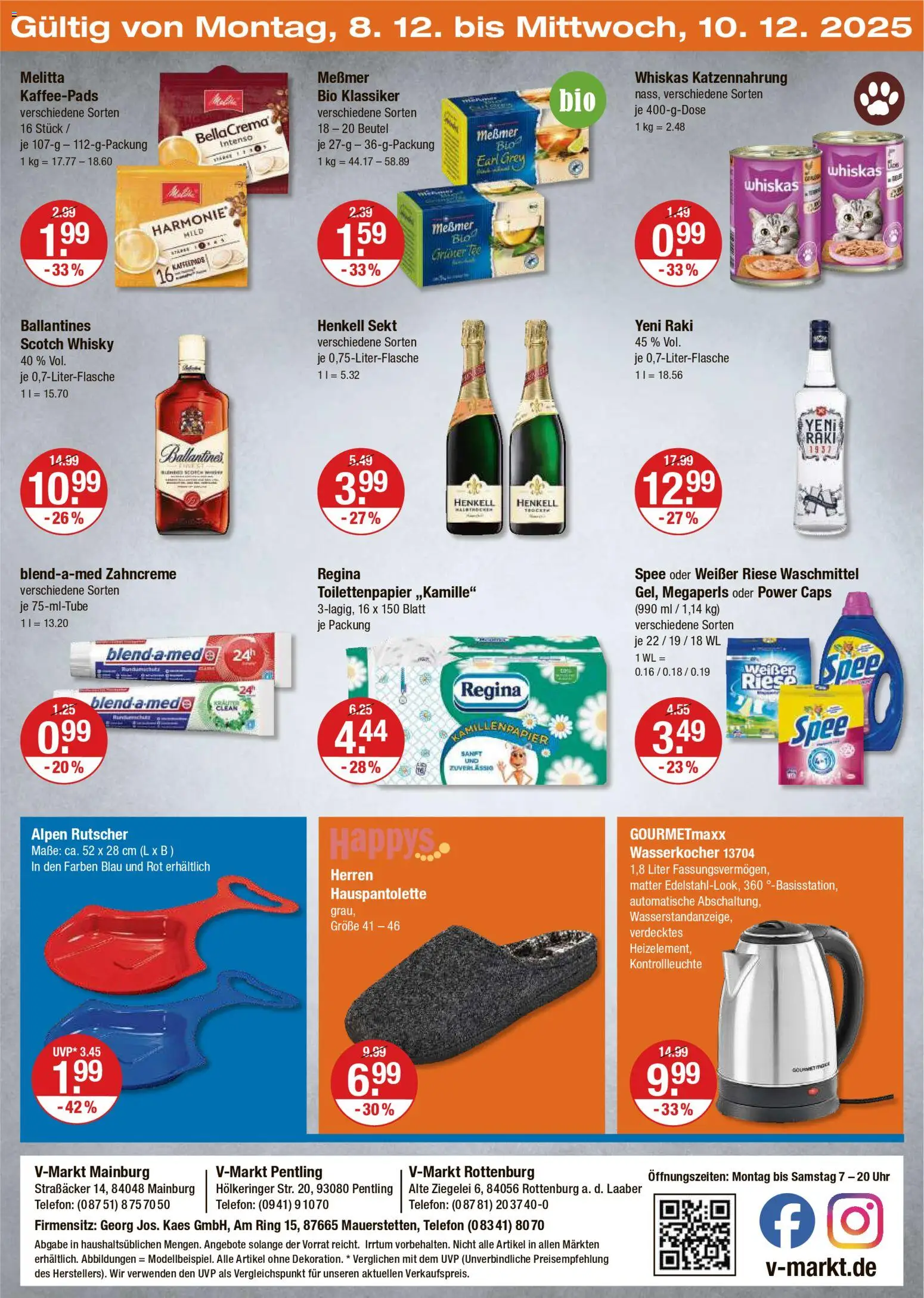 V-Markt - Hallertau/Oberpfalz – gültig ab 04.12.2025 | Seite: 28 | Produkte: Melitta, Wasserkocher, Uhr, Toilettenpapier