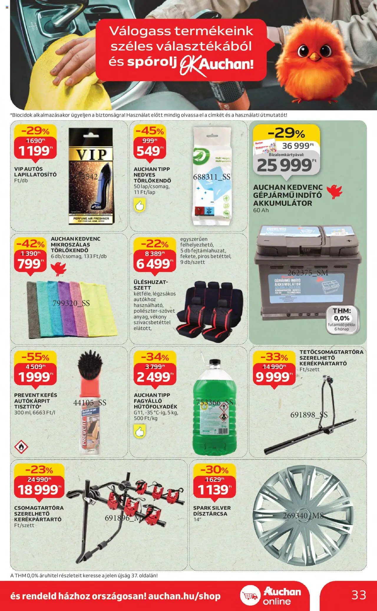 Auchan akciós ujság - amely érvényes a következő dátumtól: 21.08.2025 | Oldal: 33 | Termékek: Törlőkendő, Akkumulátor, Kerékpártartó
