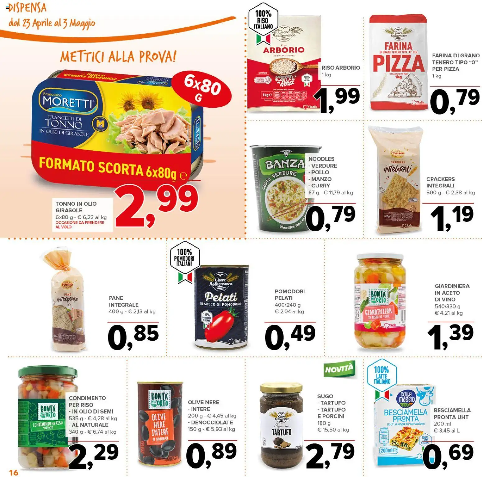 Volantino Todis del 23.04.2026 | Pagina: 16 | Prodotti: Succo, Riso, Verdure, Aceto