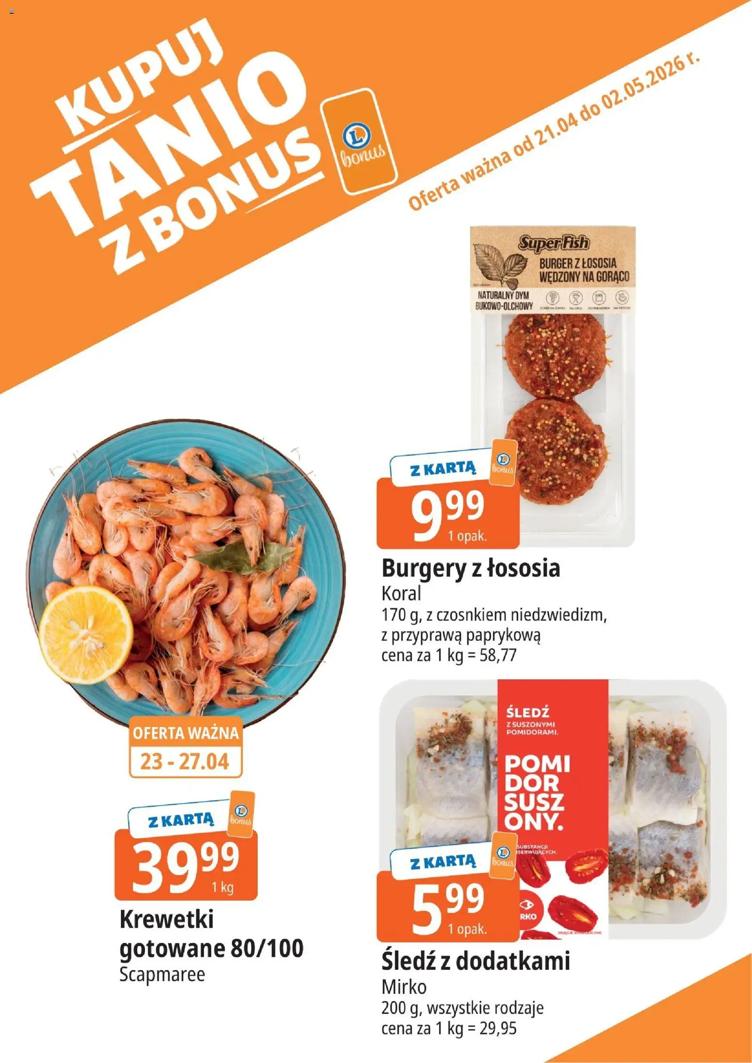 E.Leclerc gazetka - Zielona Góra kupony dodatkowe od 21.04.2026 | Strona: 12 | Produkty: Karta, Śledź, Krewetki