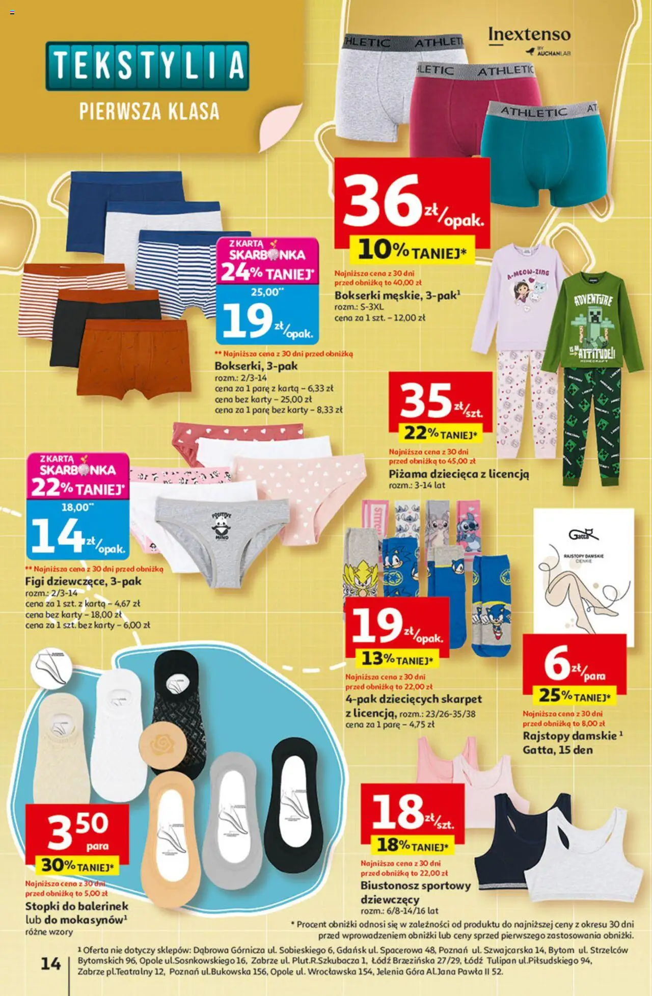 Auchan Gazetka - Odlotowe ceny na start szkoły Hipermarket od 14.08.2025 | Strona: 14 | Produkty: Karta, Biustonosz, Bokserki, Tekstylia