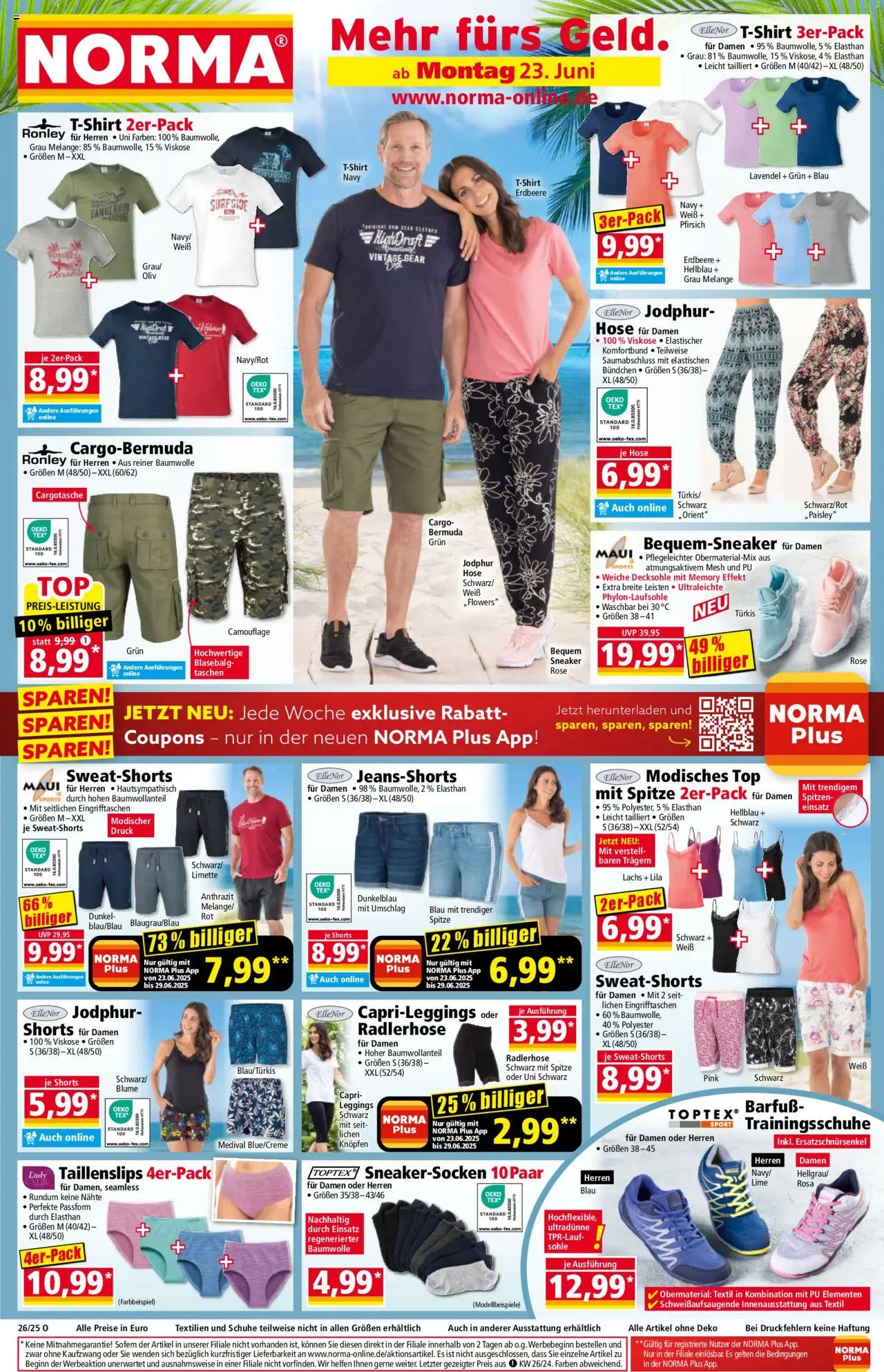 Norma Prospekt 	 - gültig ab dem 23.06.2025 | Seite: 1 | Produkte: Cargo Shorts, Lachs, Leggings, Lavendel