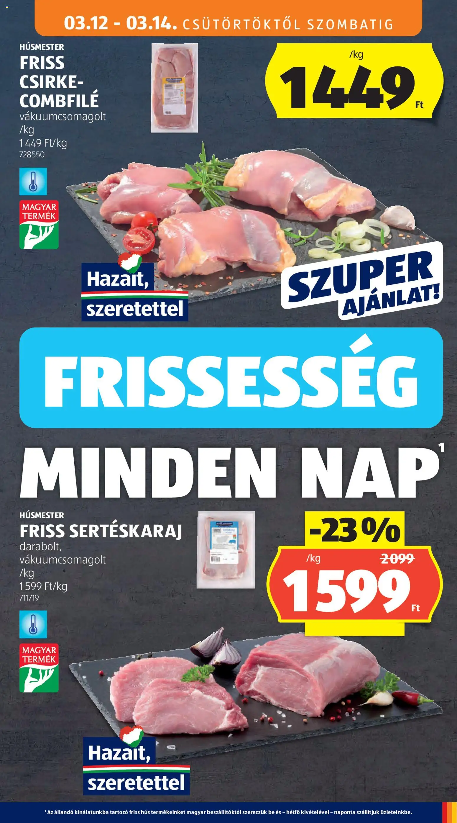 Aldi akciós ujság - amely érvényes a következő dátumtól: 12.03.2026 | Oldal: 29 | Termékek: Hús, Sertéskaraj