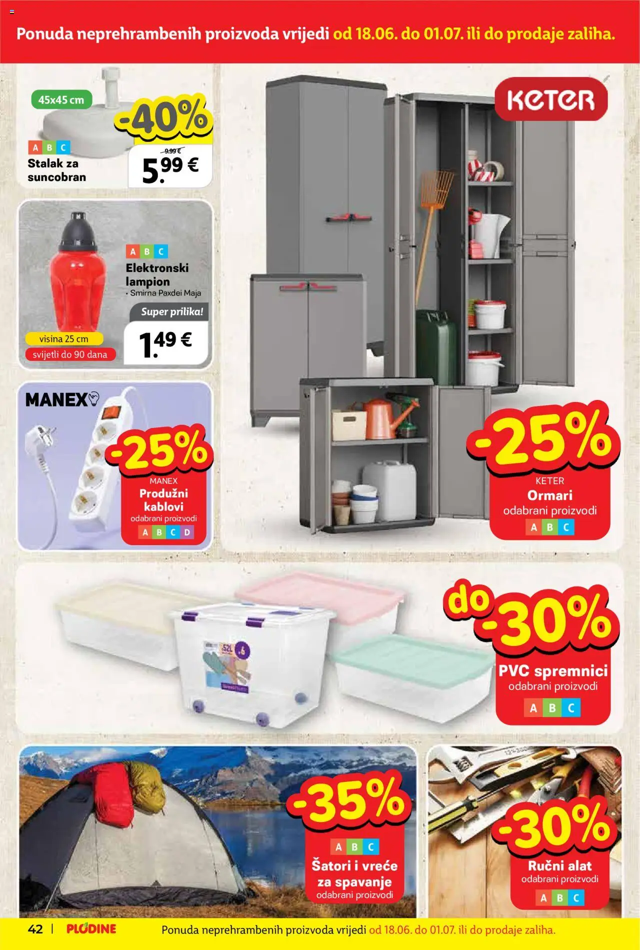 Plodine katalog | vrijedi od 18.06.2025 | Stranica: 42 | Proizvodi: Vreće za spavanje, Alat, Lampion, Suncobran