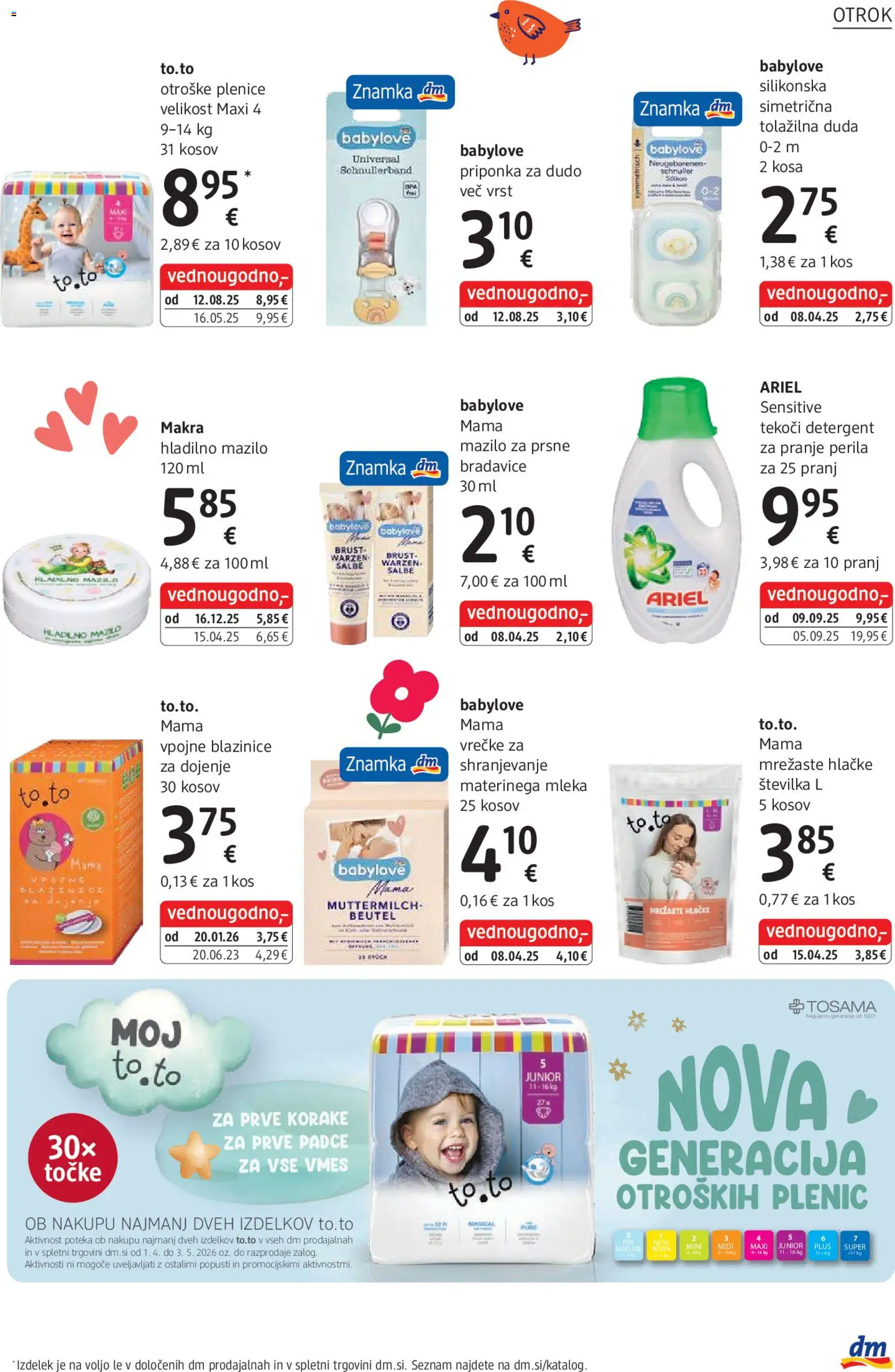 Novi DM Drogerie Markt katalog ponudbe – veljaven od 01.04.2026 | Stran: 25 | Izdelki: Plenice, Kos, Detergent
