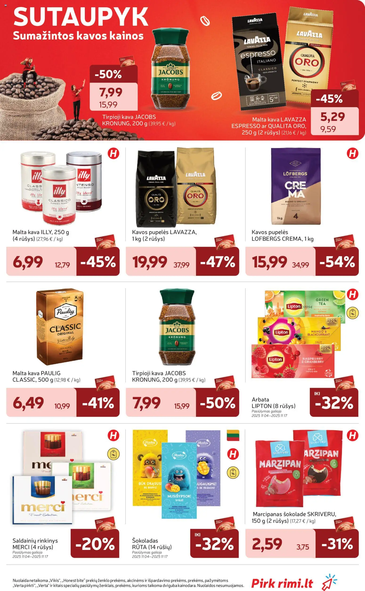 Rimi akcijos nuo 04.11.2025 | Puslapis: 21 | Prekių: Pupelės, Kavos pupelės, Šokoladas, Arbata