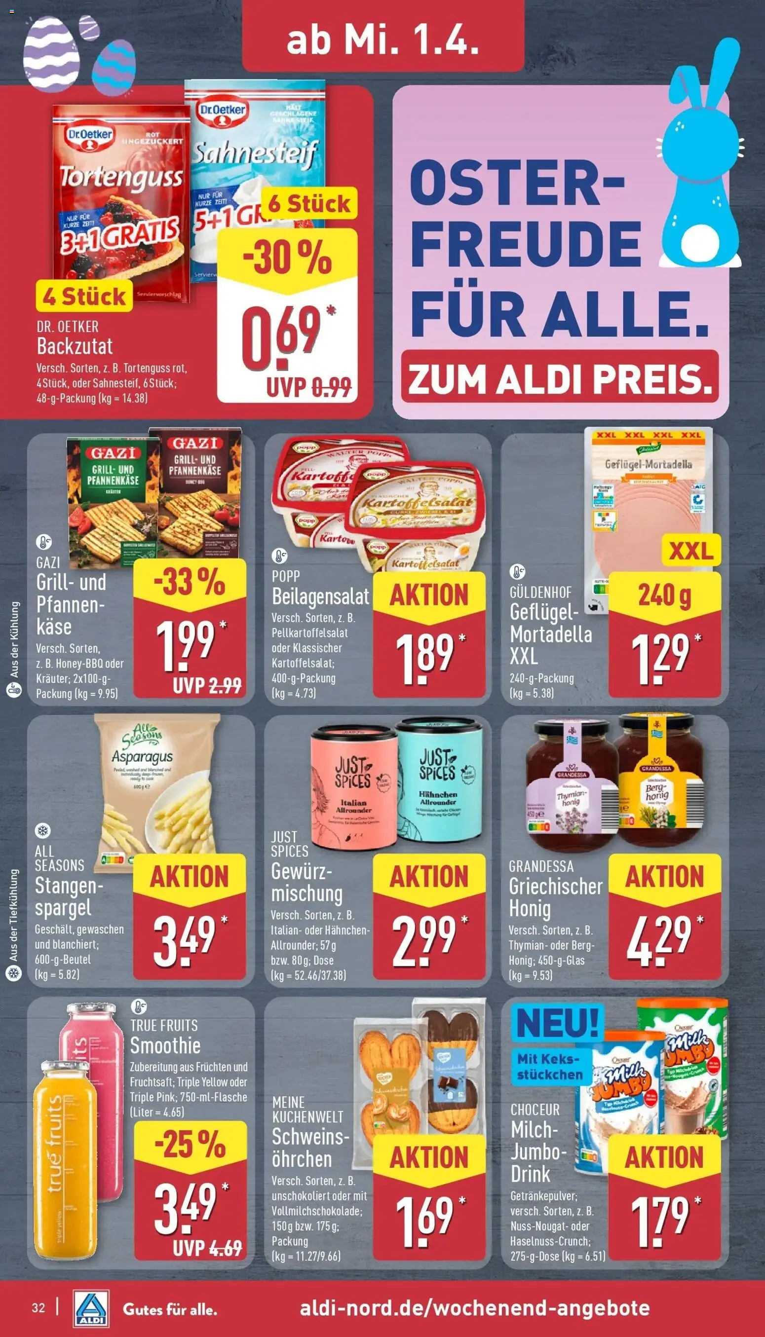 Aldi Wochenangebote – gültig ab 30.03.2026 | Seite: 33 | Produkte: Milch, Käse, Spargel, Sahne