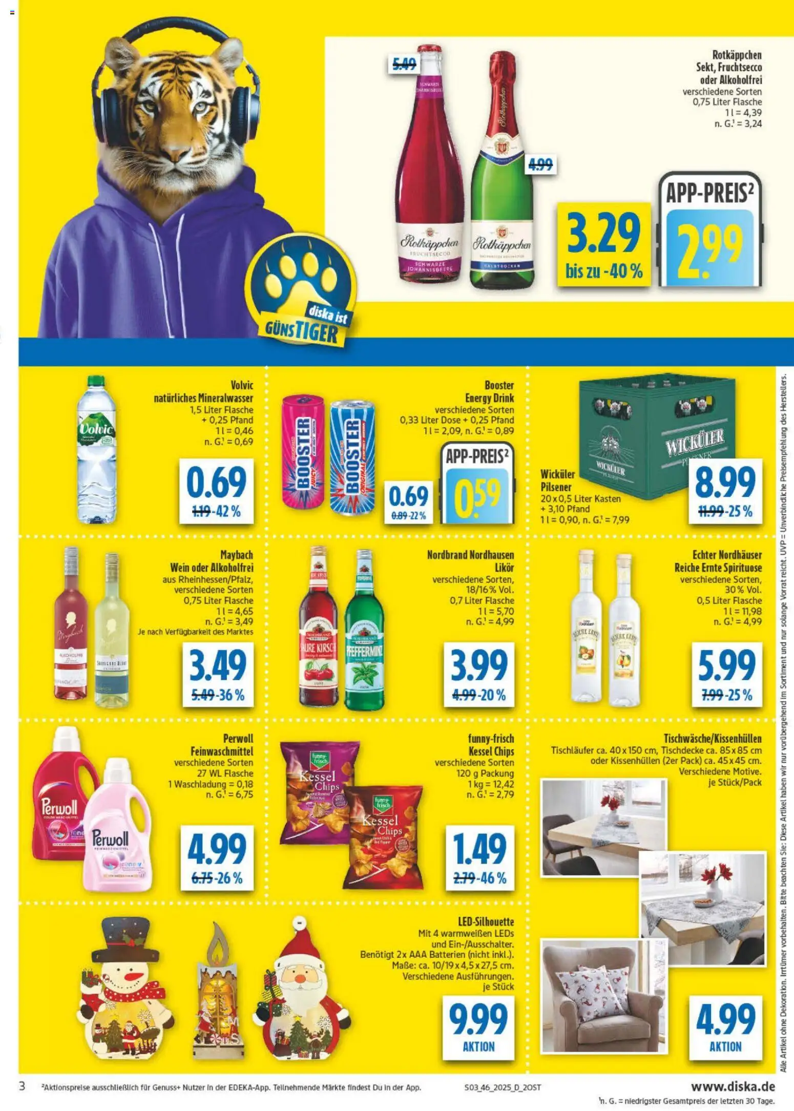 Diska - Diska Angebote Sachsen-Thüringen KW46 – gültig ab 10.11.2025 | Seite: 3 | Produkte: Likör, Fruchtsecco, Wein, Volvic