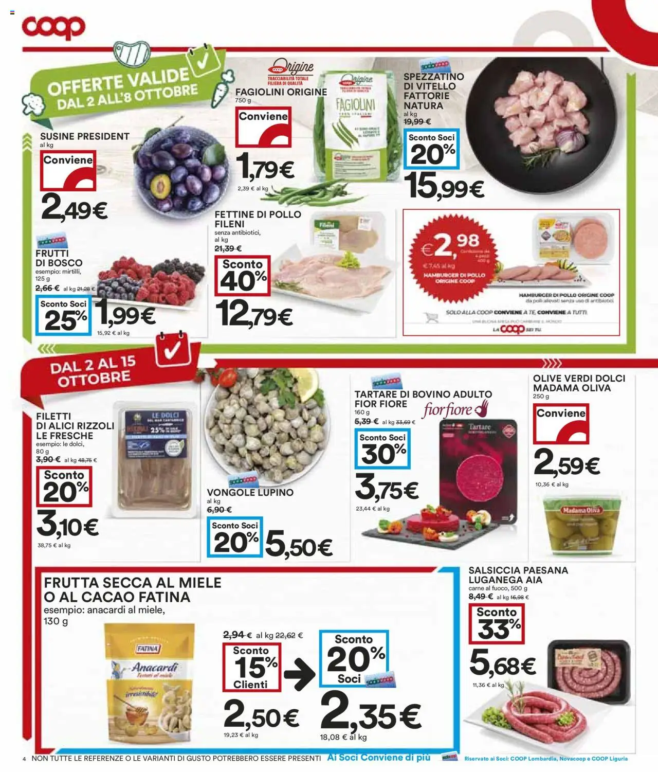 Volantino COOP del 02.10.2025 | Pagina: 4 | Prodotti: Bovino, Olive, Vitello, Alici