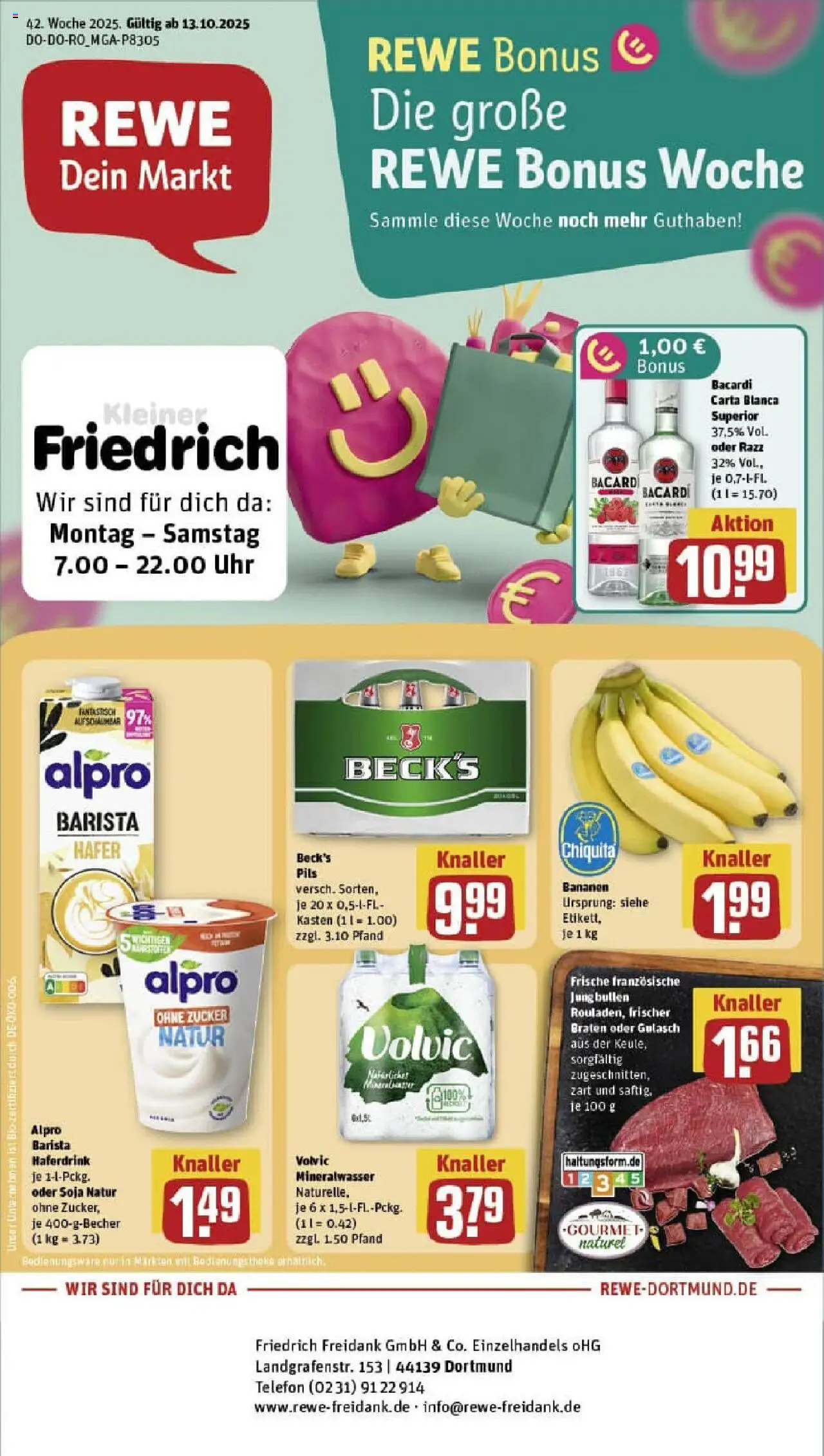 Rewe prospekt Dortmund	 – gültig ab 13.10.2025 | Seite: 1 | Produkte: Rum, Bananen, Mineralwasser, Alpro