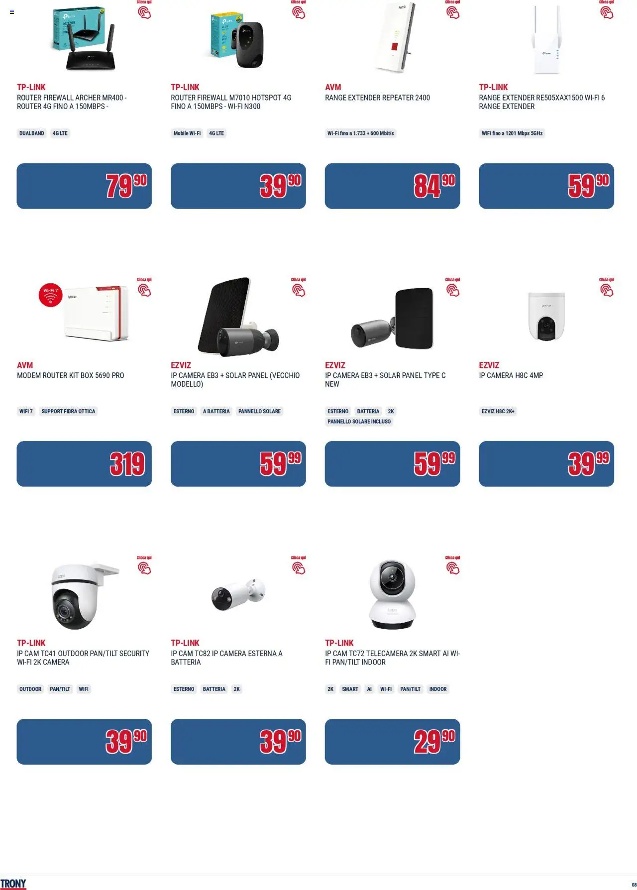 Volantino Trony del 03.07.2025 | Pagina: 8 | Prodotti: Router, Mobile, Range extender, Batteria