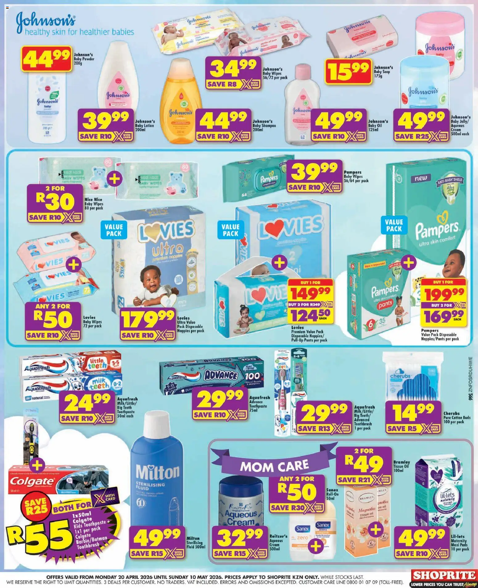 New Shoprite catalogue – valid from 20.04.2026 | Page: 3 | Products: Milk, Cream, Nappies, Toothbrush