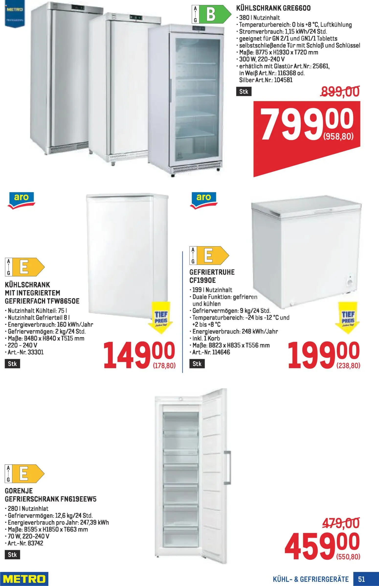 Metro Profi gültig ab 05.02.2026 | Seite: 51 | Produkte: Kühlschrank, Gefrierschrank, Korb