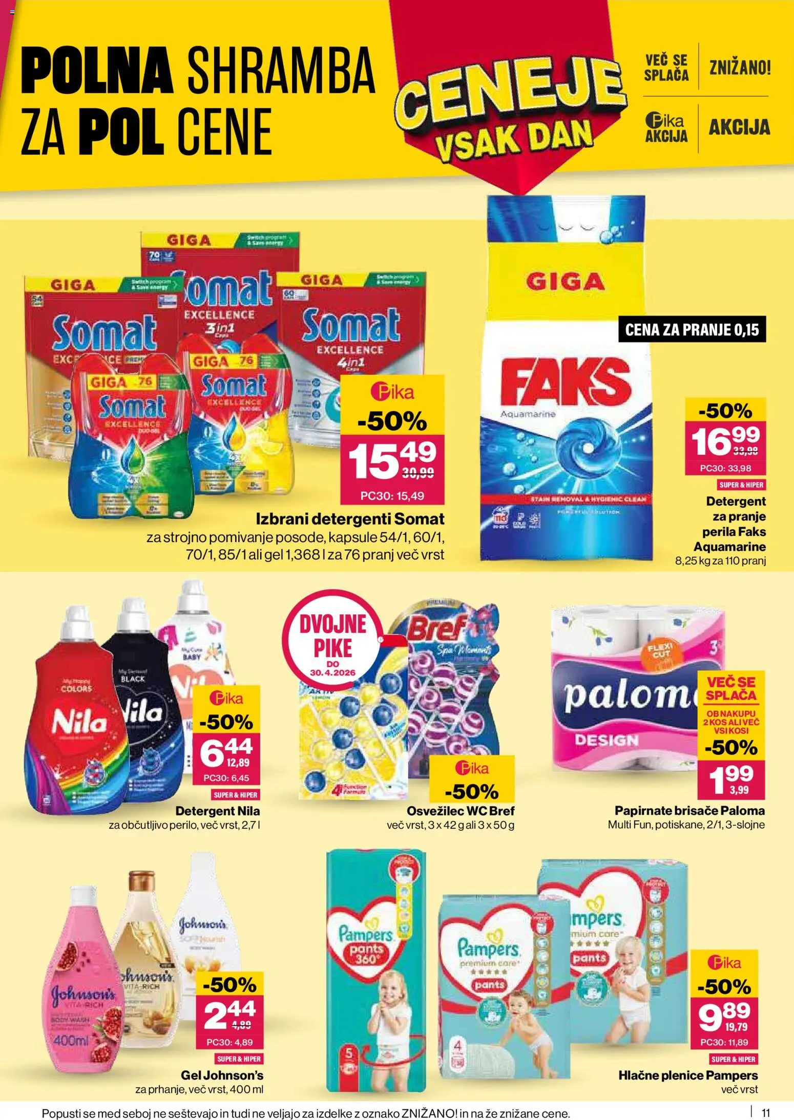 Novi Mercator katalog ponudbe – veljaven od 09.04.2026 | Stran: 11 | Izdelki: Plenice, Papirnate brisače, Kos, Detergent