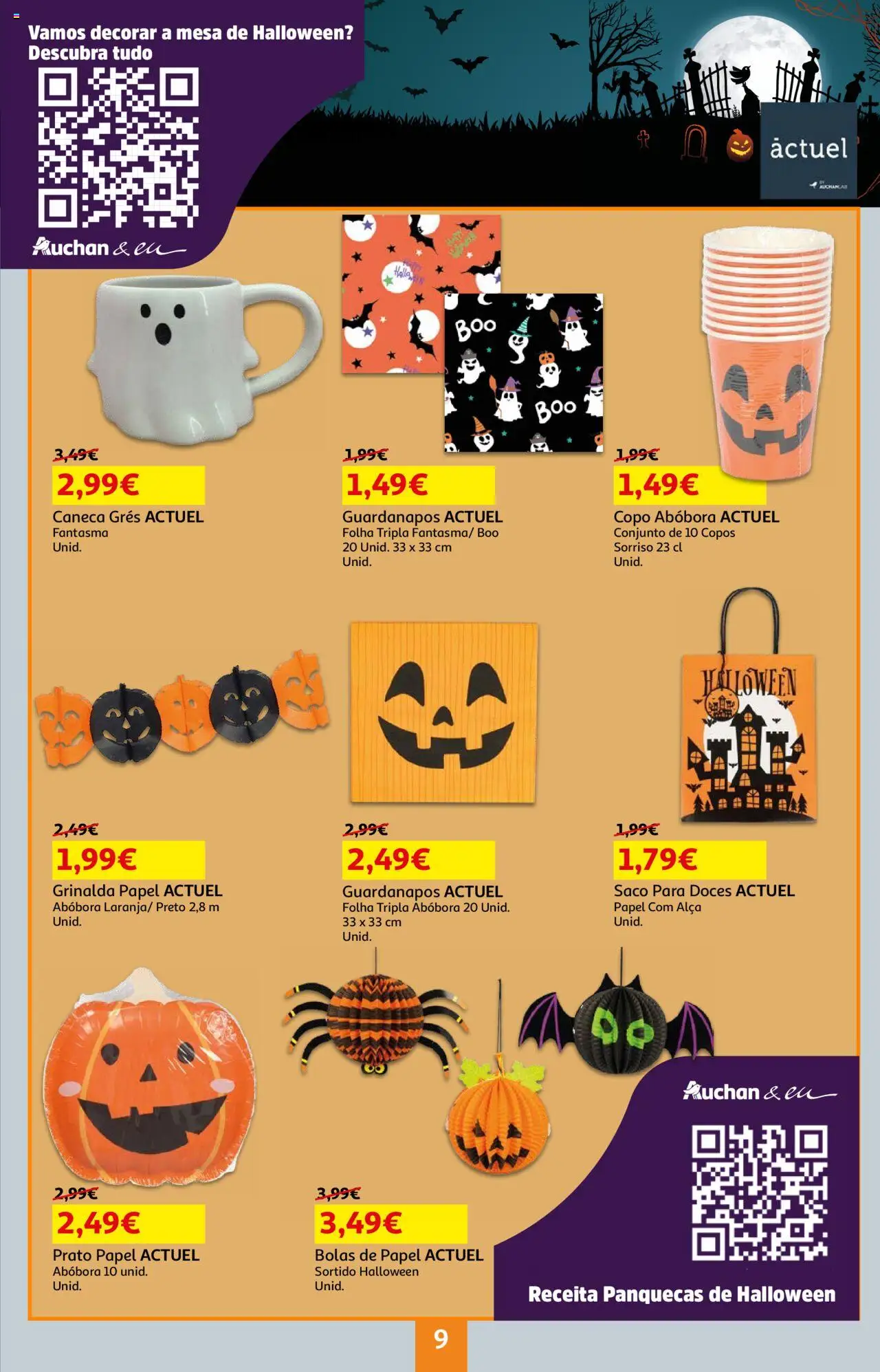 Auchan - Preços tão baixos que arrepiam │ válido de 16.10.2025 | Página: 9 | Produtos: Guardanapos, Caneca, Abóbora, Doces