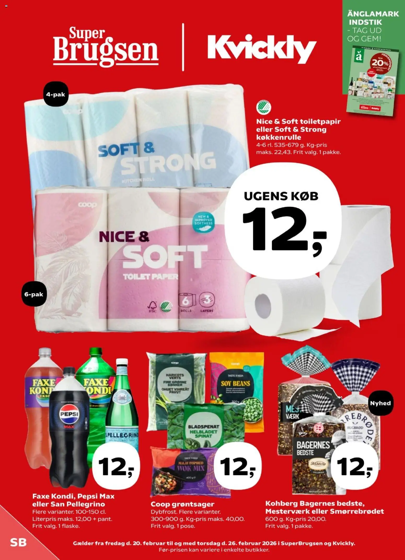Super Brugsen tilbudsavis – gyldig fra 20.02.2026 | Side: 1 | Produkter: Rugbrød, Spinat, Pepsi, Pepsi Max