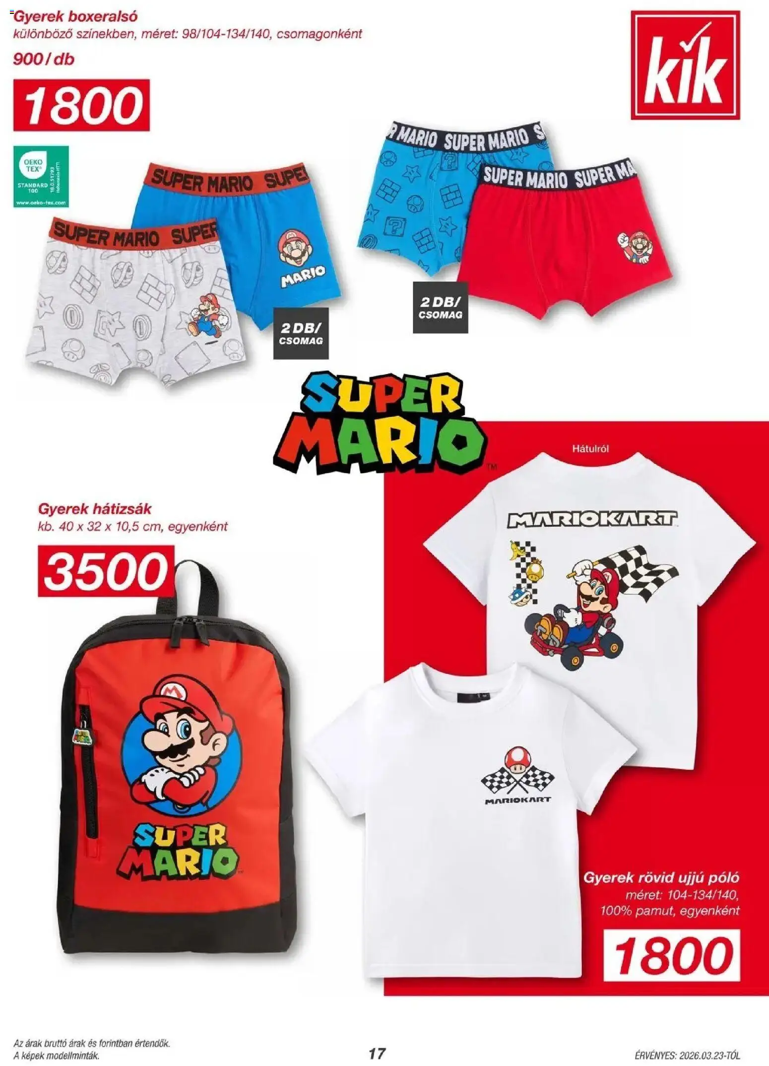 Kik akciós ujság - amely érvényes a következő dátumtól: 23.03.2026 | Oldal: 17 | Termékek: Hátizsák, Boxeralsó