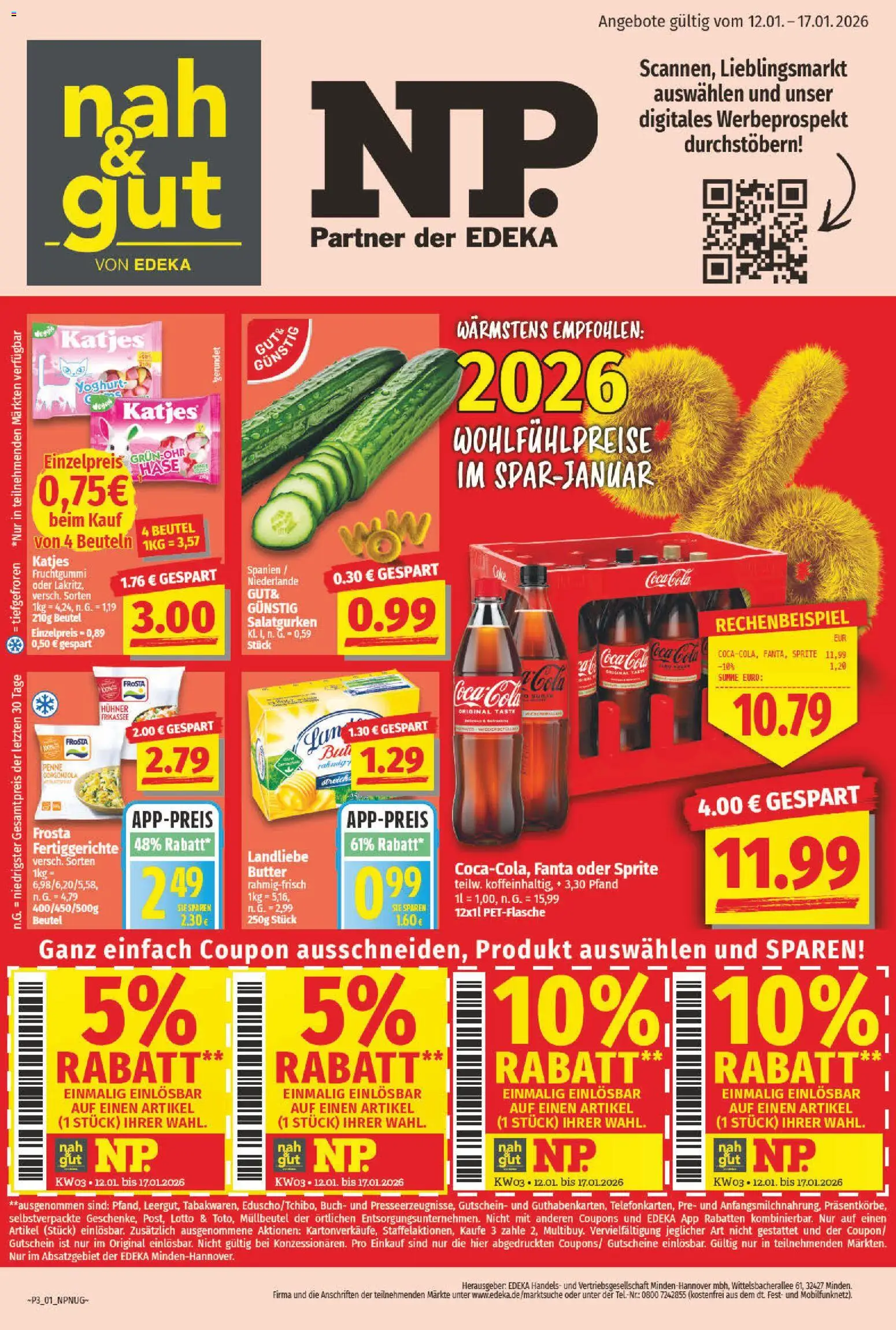 NP Discount Prospekt 	 – gültig ab 12.01.2026 | Seite: 1 | Produkte: Coca cola, Fanta, Katjes, Frosta