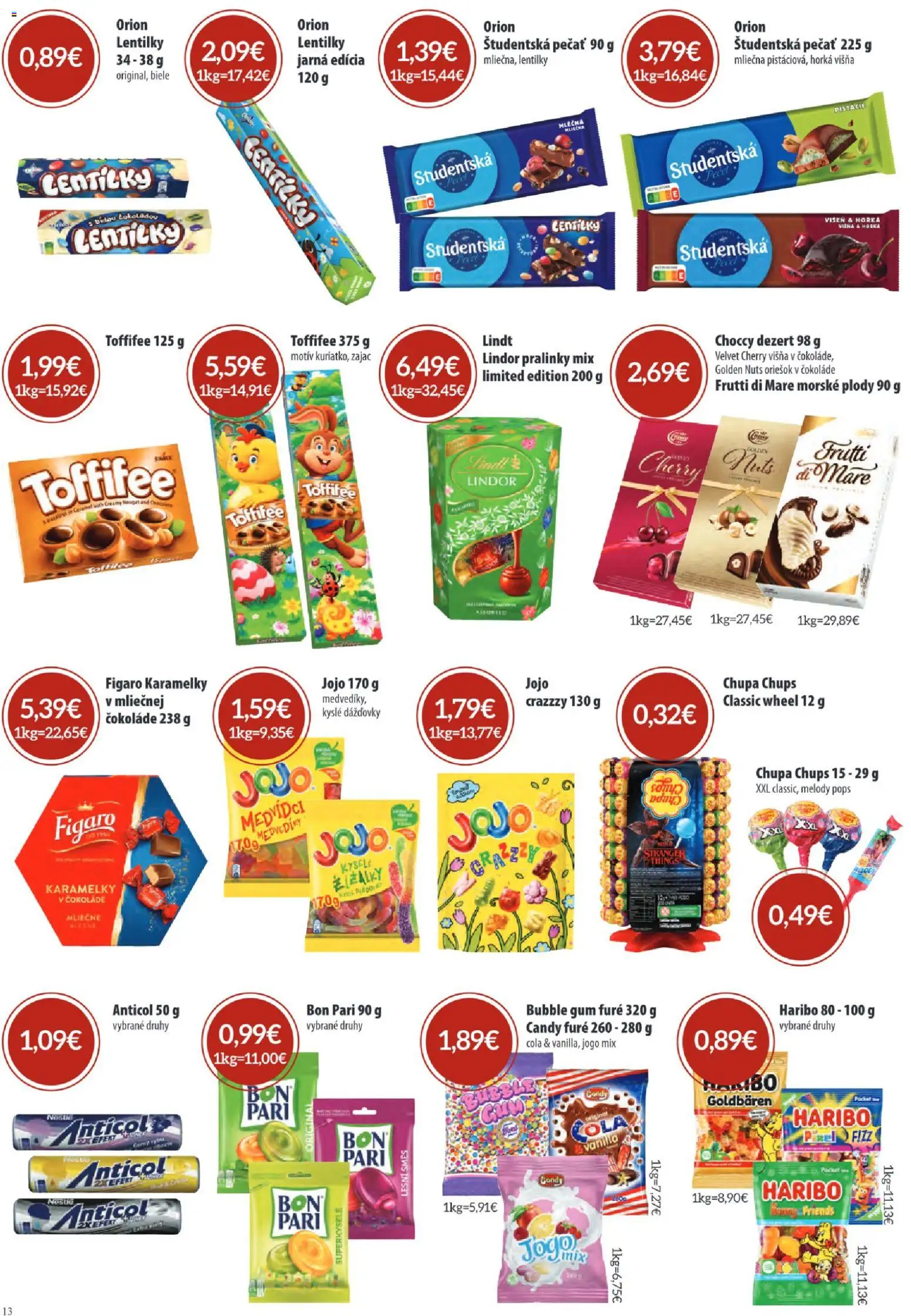 Nové Sintra akcie – leták je platný od 05.03.2026 | Strana: 13 | Produkty: Lindor, Študentská pečať, Morské plody, Cola