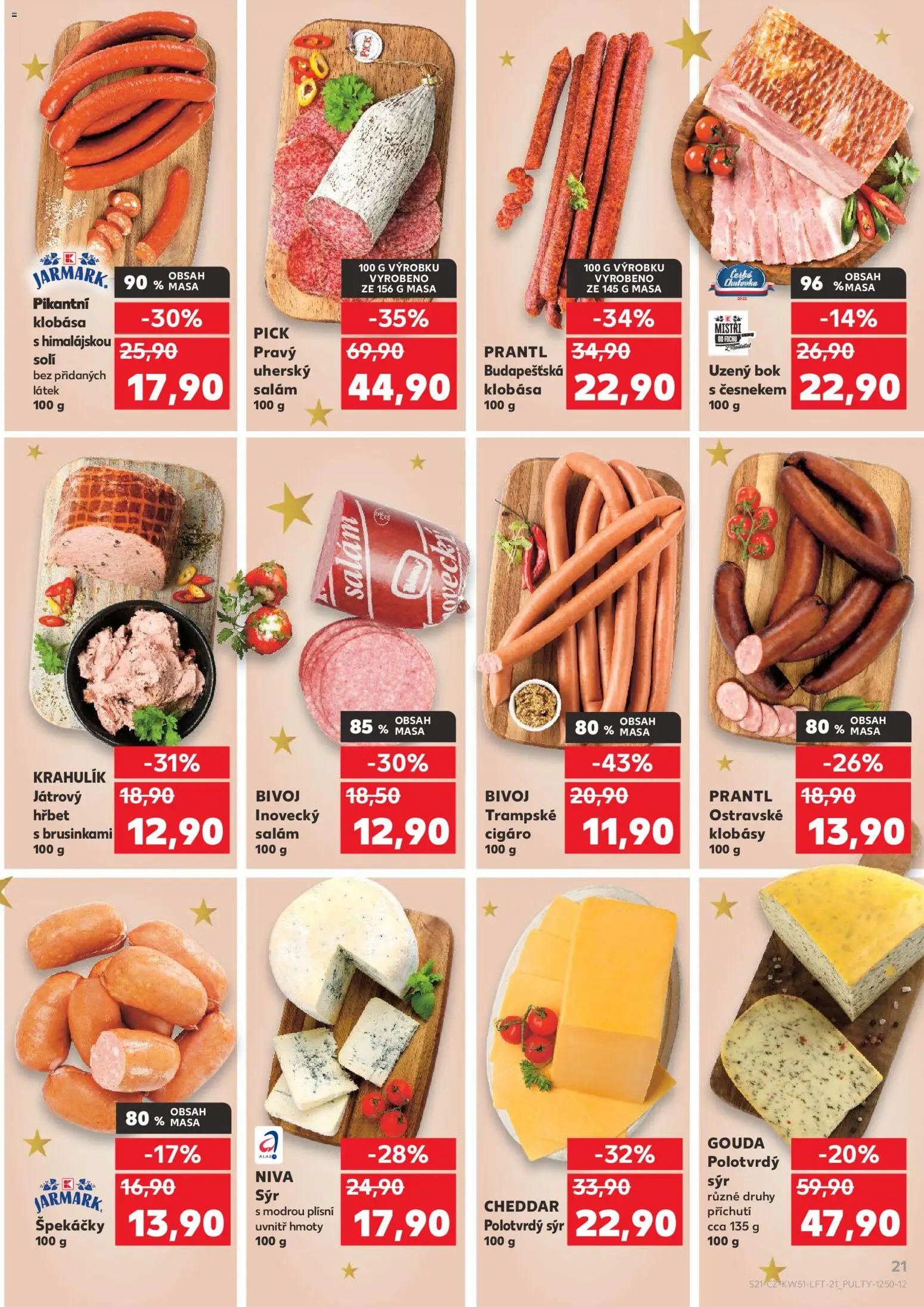 Kaufland leták - Plzeň od 17.12.2025 | Strana: 21 | Produkty: Gouda, Inovecký salám, Uherský salám, Niva