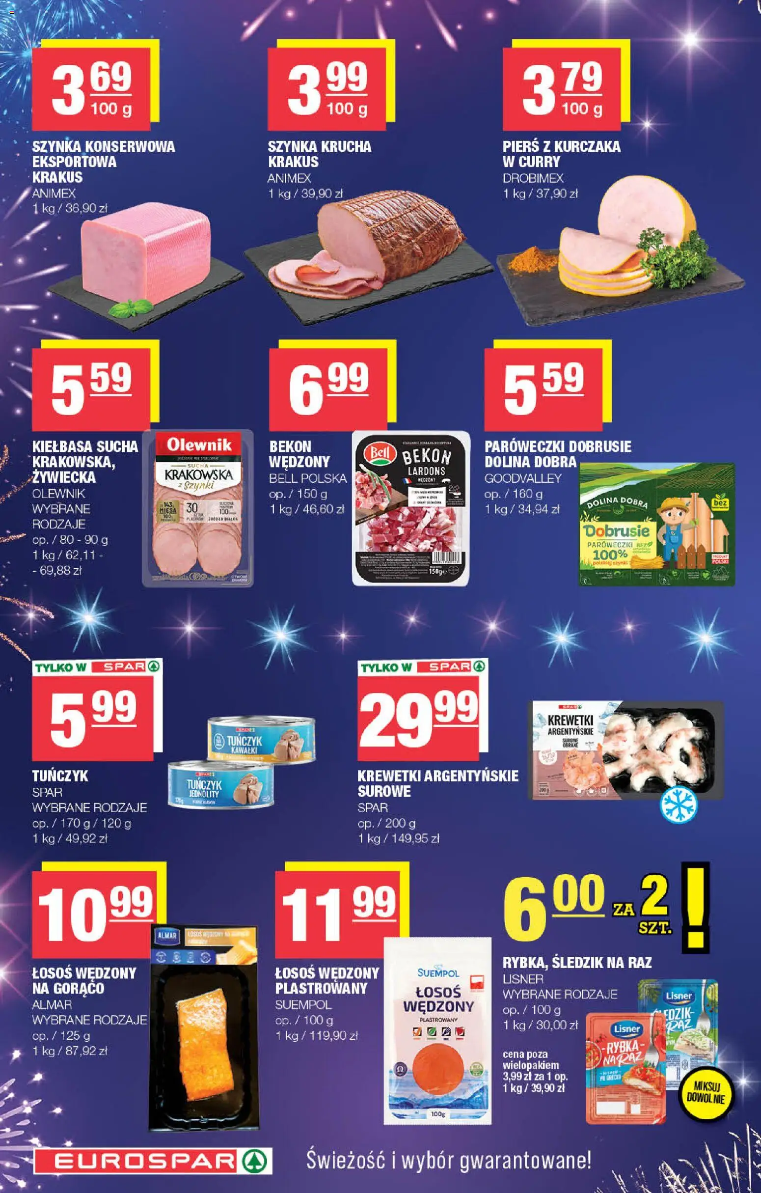 Spar Gazetka - Eurospar od 30.12.2025 | Strona: 4 | Produkty: Krewetki, Bell, Szynka, Łosoś