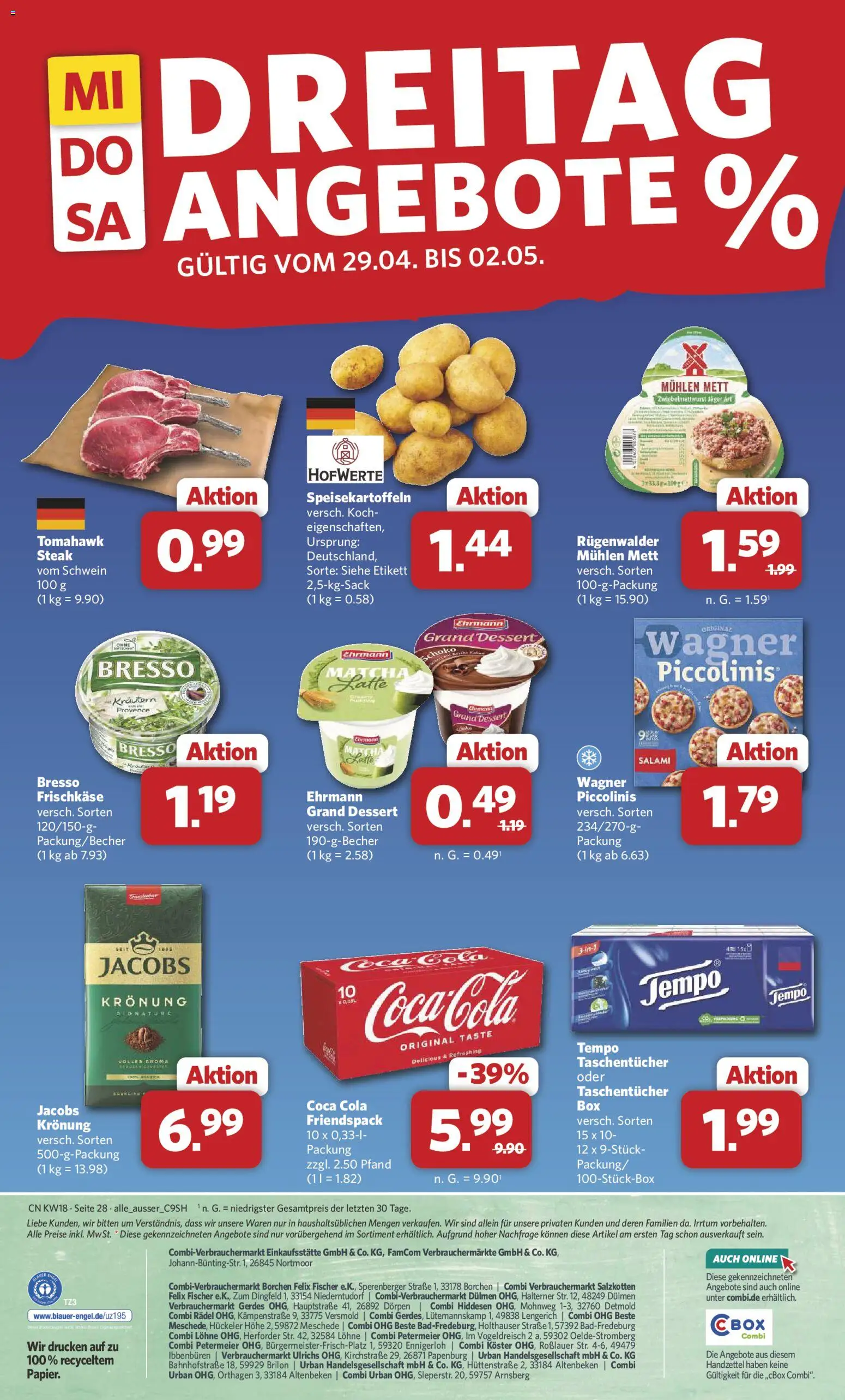 Combi Prospekt 	 – gültig ab 27.04.2026 | Seite: 29 | Produkte: Coca cola, Tempo, Salami, Frischkase