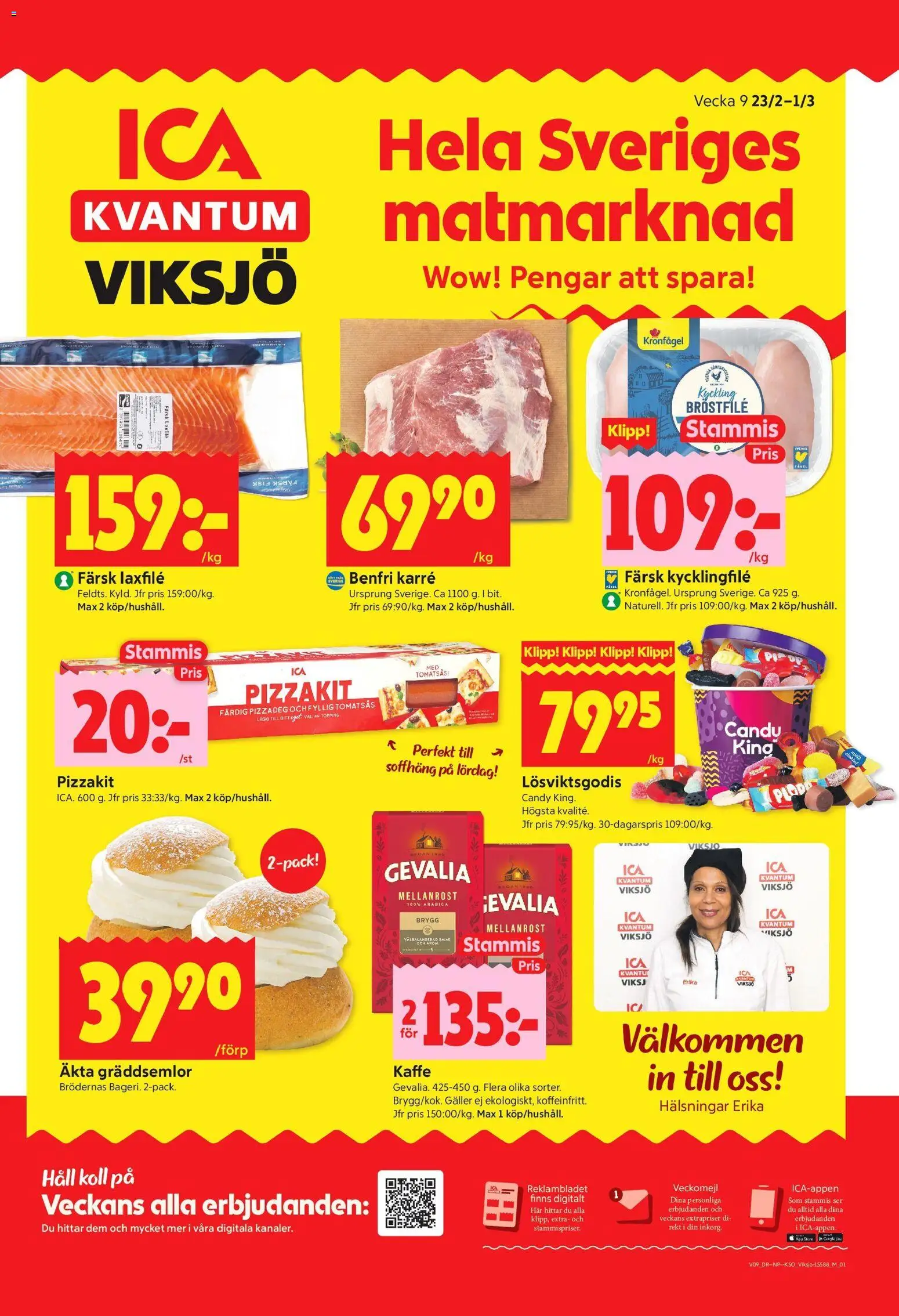 ICA Kvantum reklamblad aktuell från 23.02.2026 | Sida: 1 | Produkter: Kycklingfile, Kaffe, Pizzakit, Häll